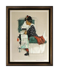 Norman Rockwell First Airplane Ride Lithograph HAND SIGNED Portrait Illustration
