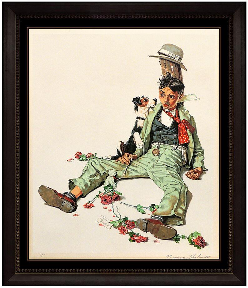 After Norman Rockwell Figurative Print - Norman Rockwell Rejected Suitor Hand Signed Color Lithograph Illustration Art