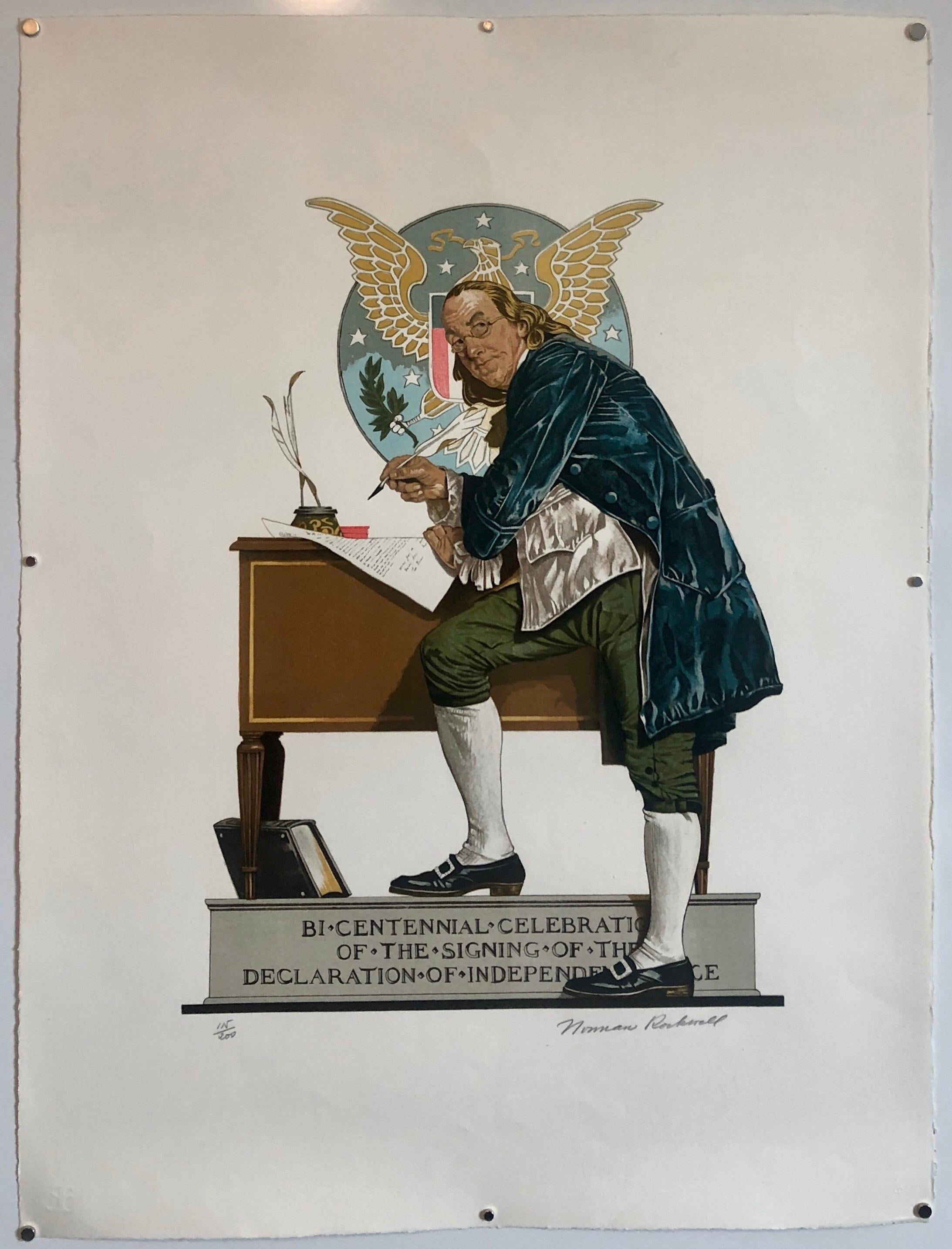 Litografia originale Benjamin Franklin, Dichiarazione di Indipendenza Arte Americana 3