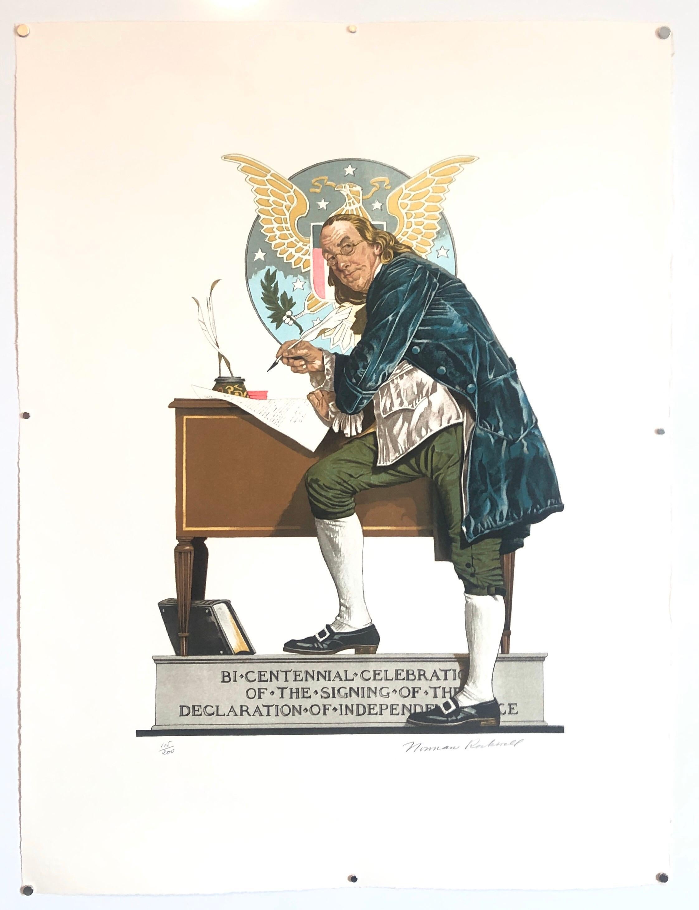 Litografia originale Benjamin Franklin, Dichiarazione di Indipendenza Arte Americana 4