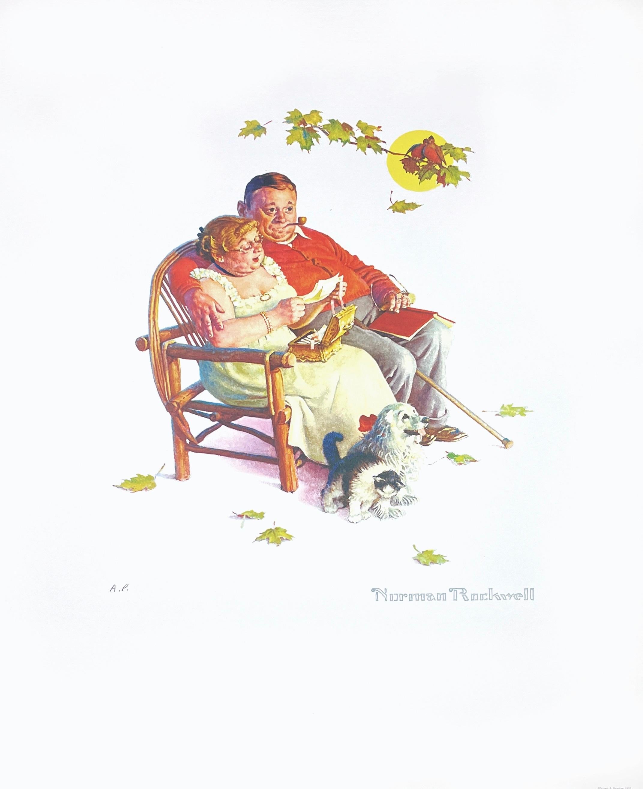 After Norman Rockwell Figurative Print - Rockwell, Four Ages of Love: Autumn