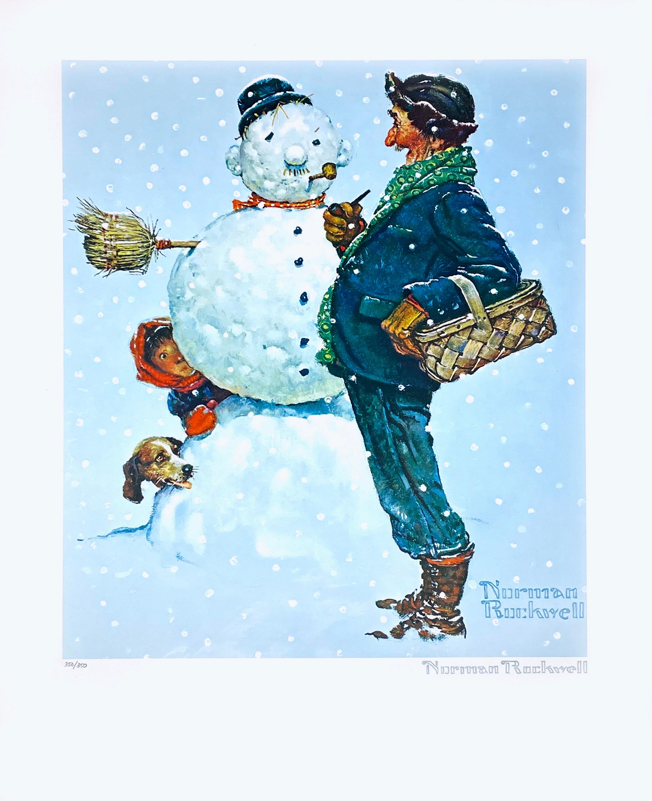Rockwell, Schneeskulptur Schneemann – Print von After Norman Rockwell