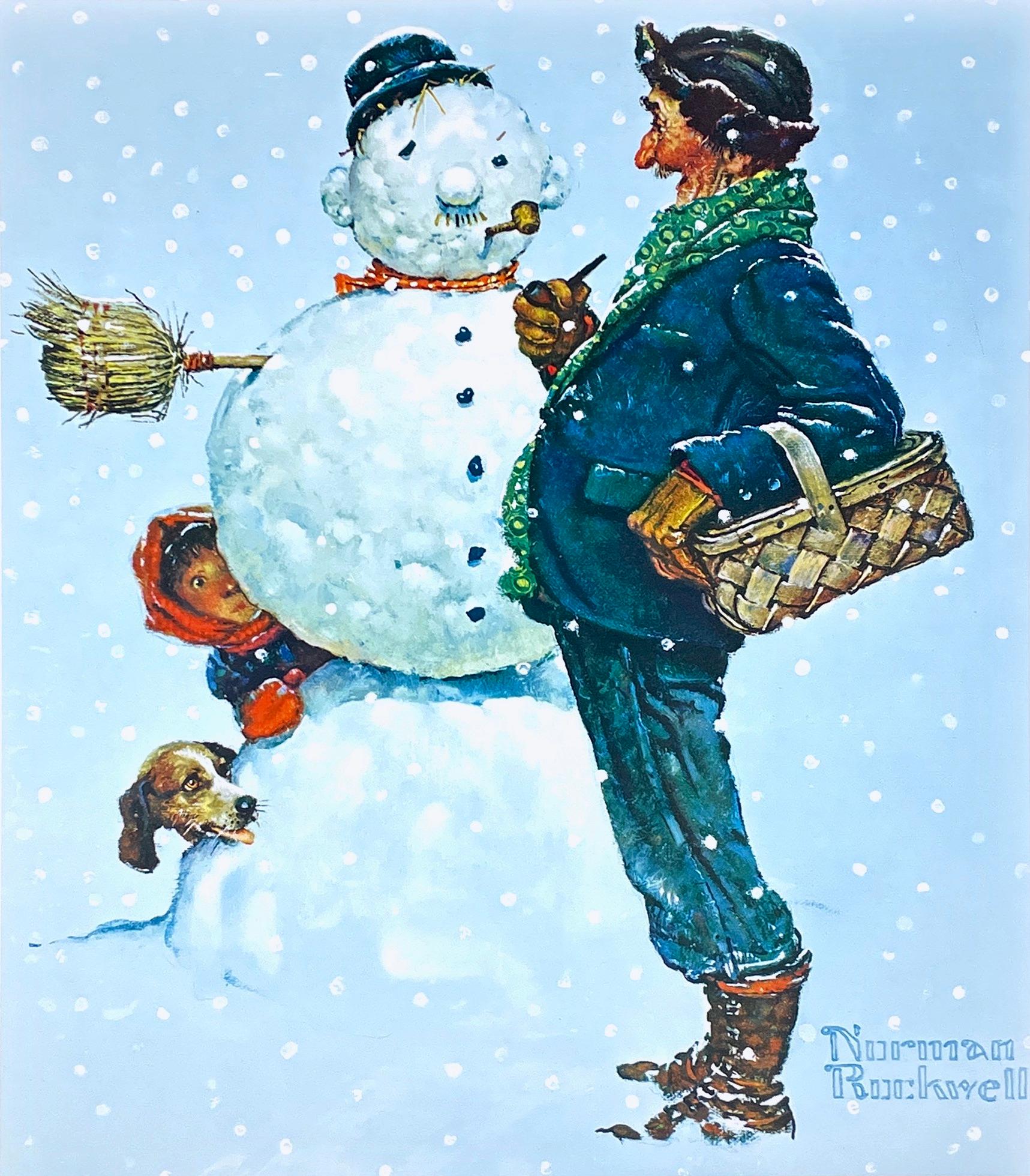 After Norman Rockwell Landscape Print - Rockwell, Snow Sculpture Snowman