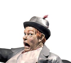 Sculpture en bronze avec barres d'or inspirée de Norman Rockwell, Hobo en fuite