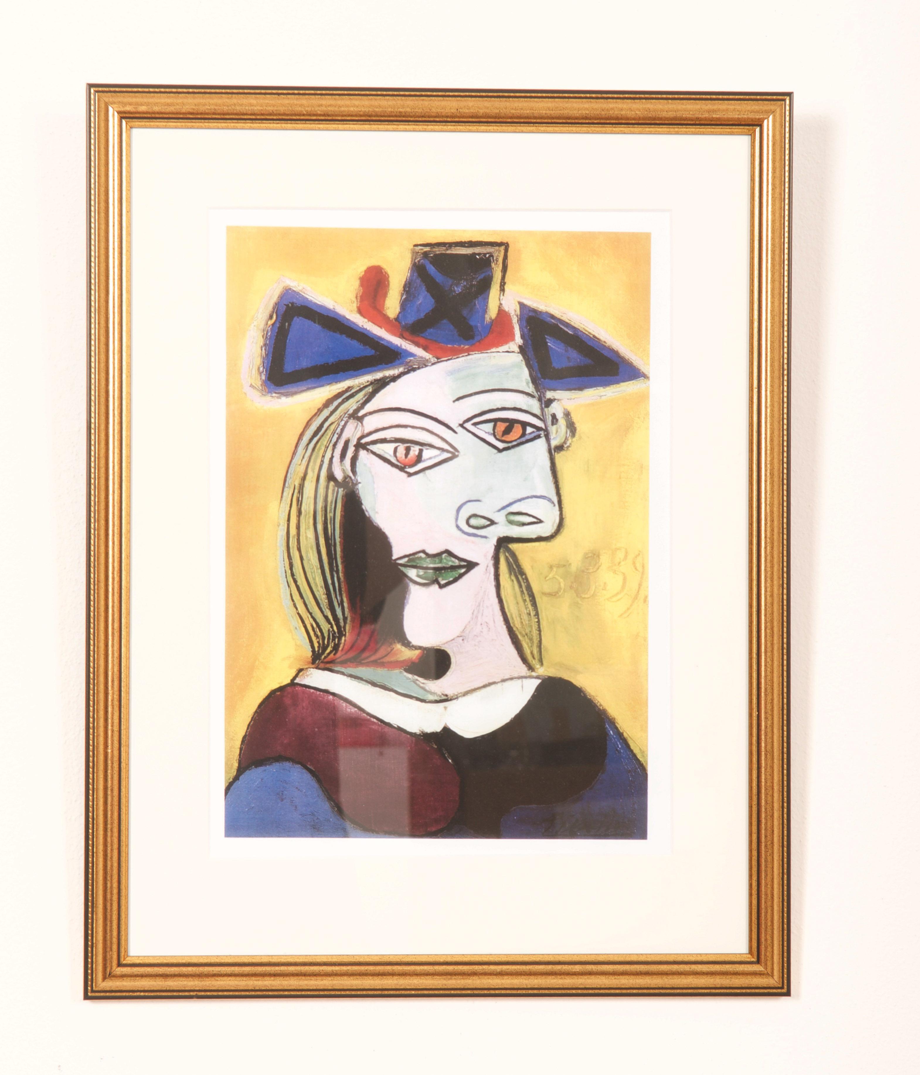 Nach Pablo Picasso ''Femme avec le chapeau'' Siebdruck 24 x 35cm Blatt. Entstanden nach einem Gemälde aus den 1970er Jahren. Gerahmt 41x52cm.