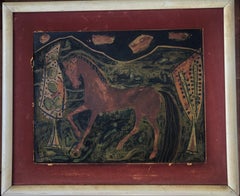 Horse mixed media on paper laid cardboard