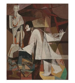 Mid Century Cubist Figurative After Pablo Picasso -- Pierrot Clown & Nun