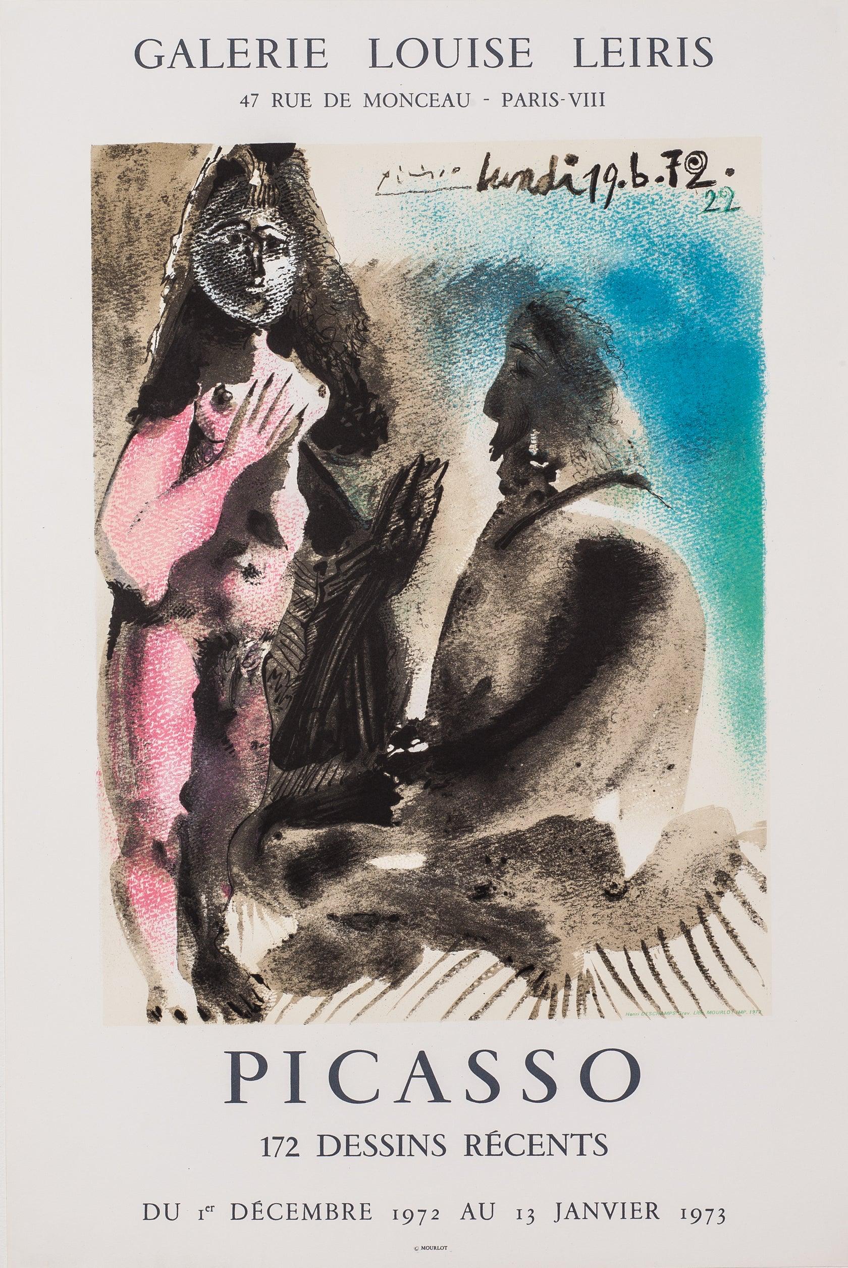 Artist: Pablo Picasso

Medium: Lithographic Poster, 1972

Dimensions: 28.5 x 19 in, 72.4 x 48.3 cm

Classic Poster Paper - Perfect Condition A+

This lithographic poster was designed to advertise an exhibition of 172 recent drawings by Pablo Picasso