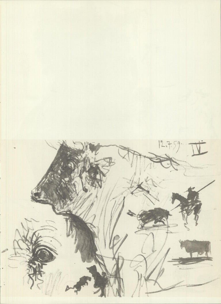 (after) Pablo Picasso Animal Print - 1959 Pablo Picasso 'Bull Study' Lithograph