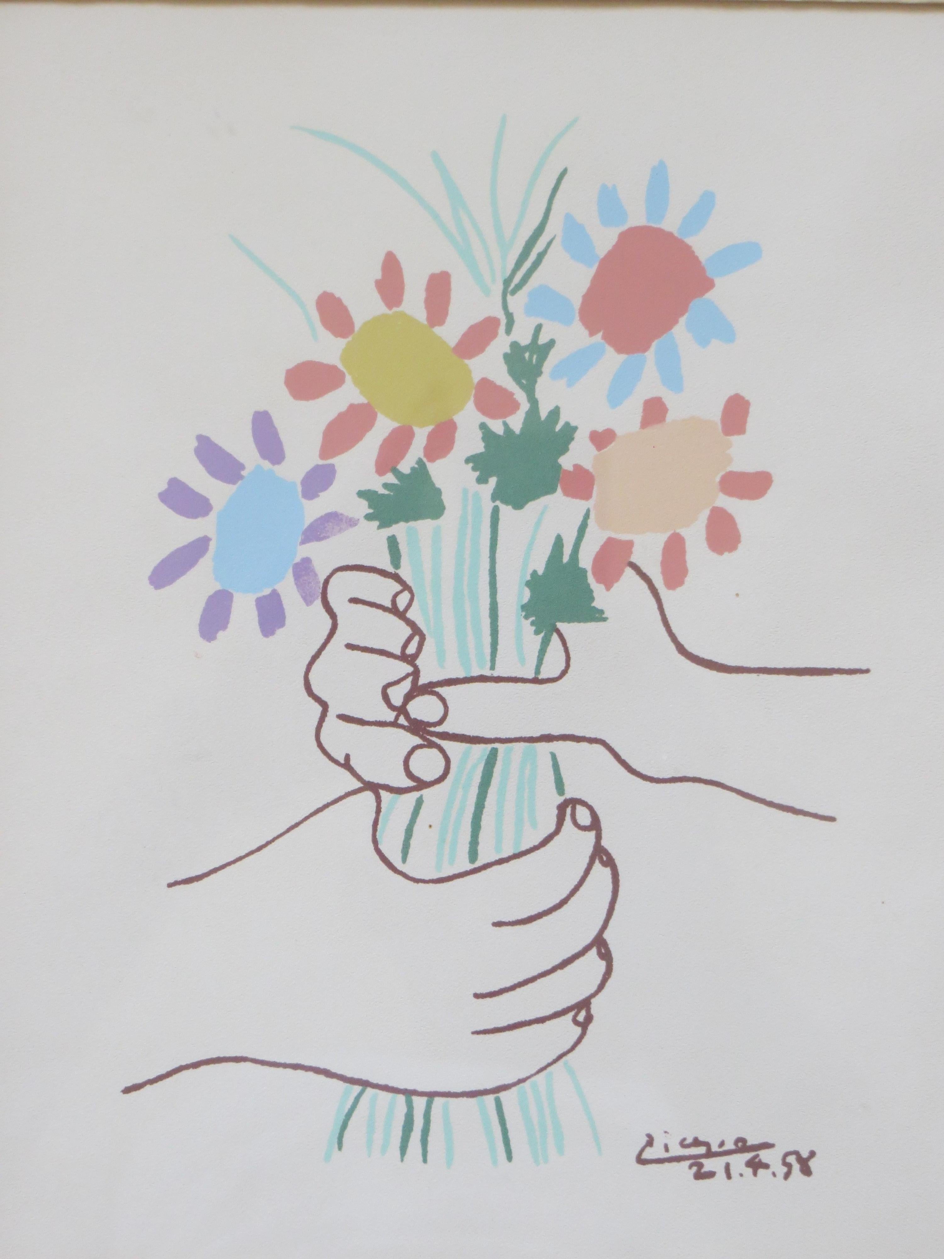 After PABLO PICASSO  Colorful Flowers 1958 - Cubist Print by (after) Pablo Picasso
