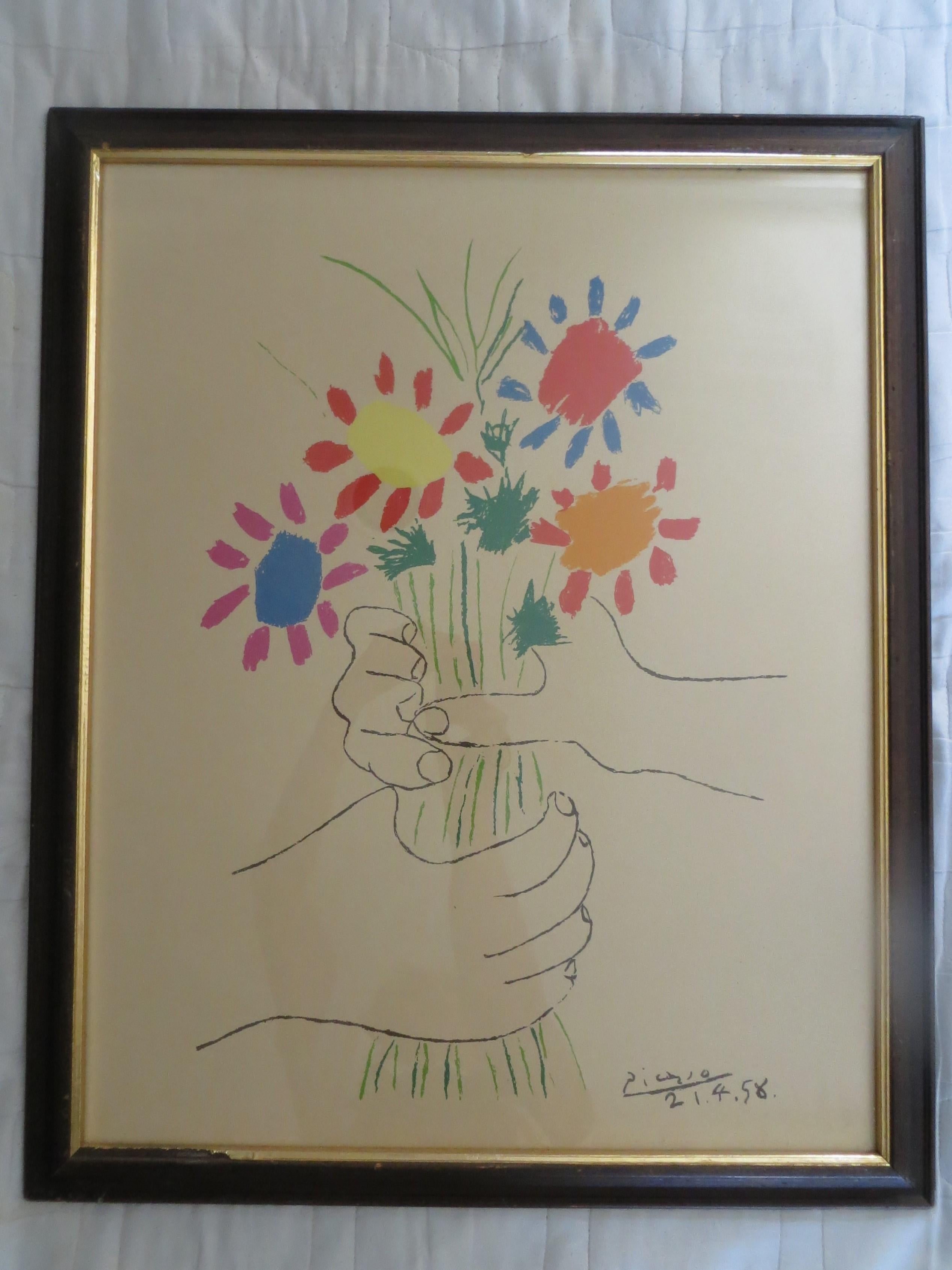 After PABLO PICASSO  Colorful Flowers 1958 - Brown Figurative Print by (after) Pablo Picasso
