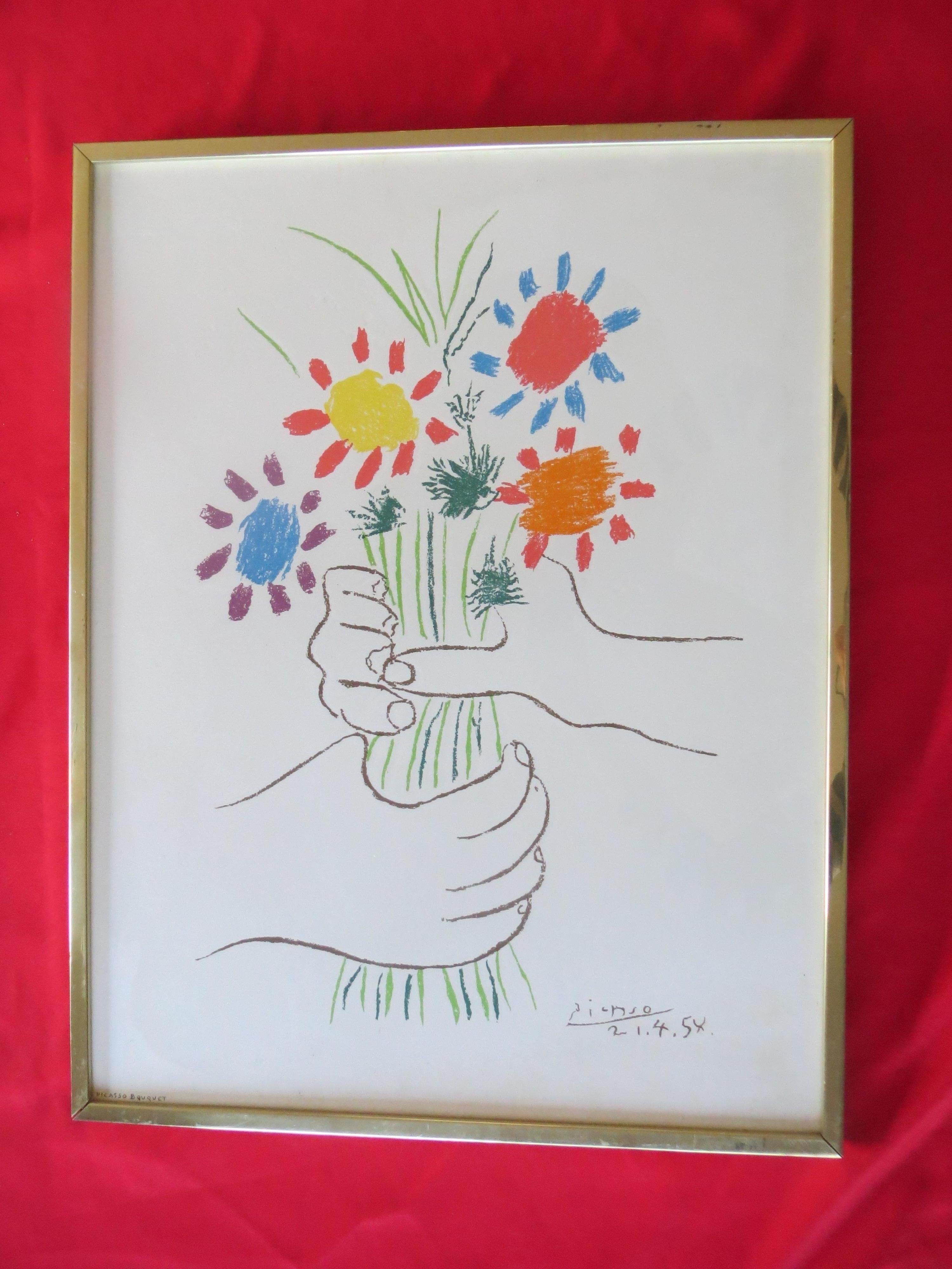 (after) Pablo Picasso Figurative Print - After PABLO PICASSO  Colorful Flowers 1958 