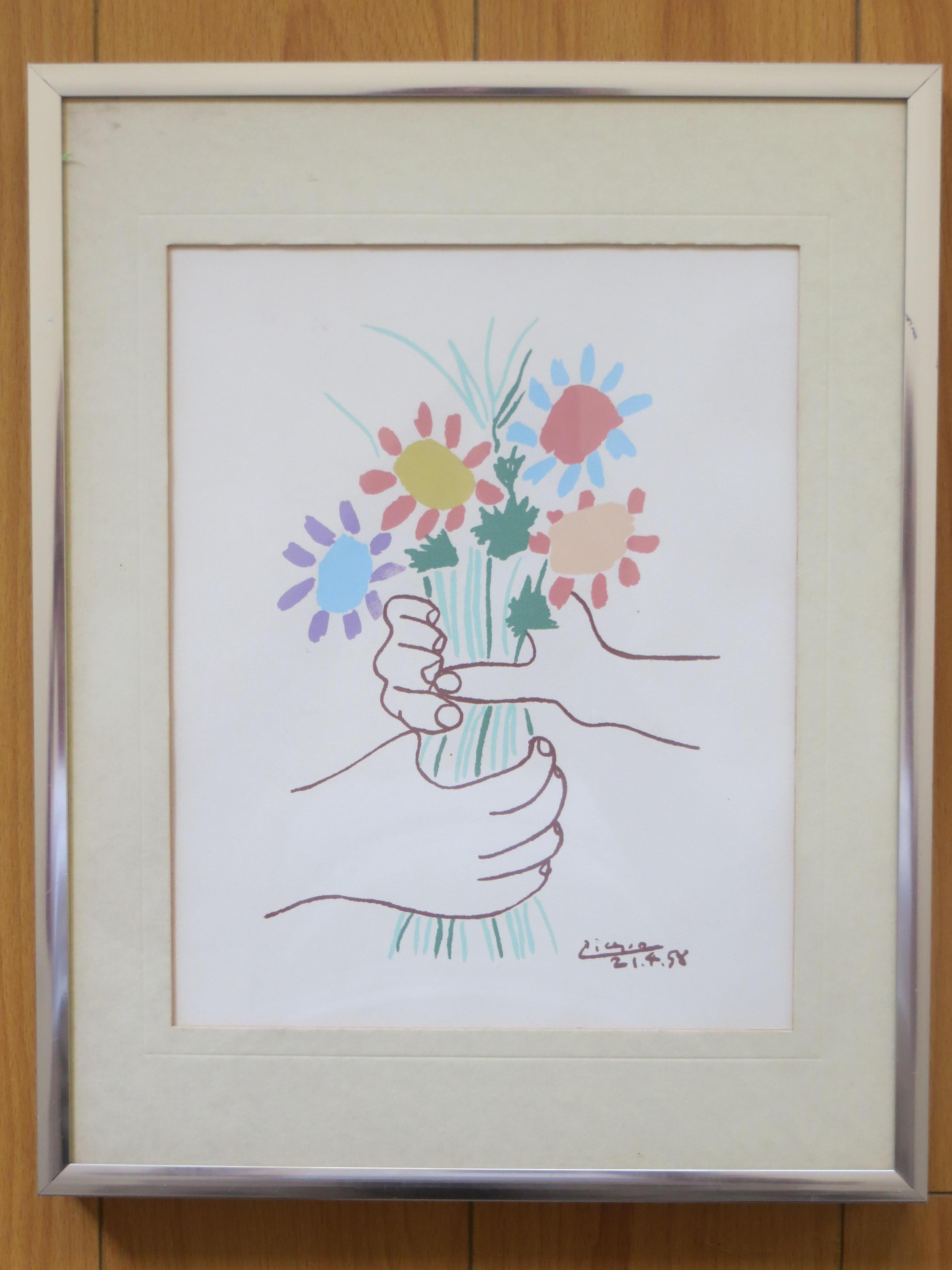 (after) Pablo Picasso Figurative Print - After PABLO PICASSO  Colorful Flowers 1958