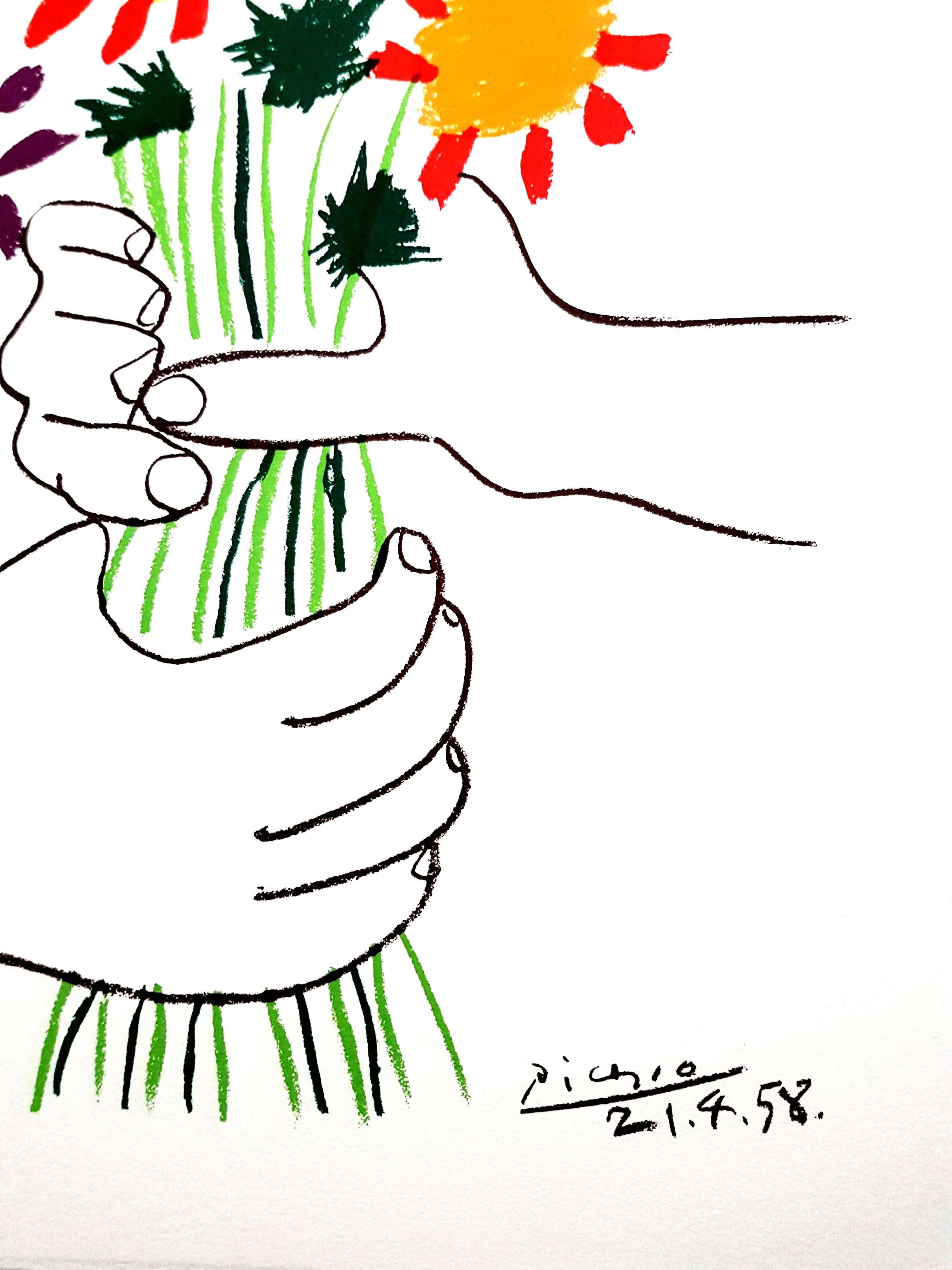 Nach Pablo Picasso – Bunte Blumen – Lithographie – Print von (after) Pablo Picasso