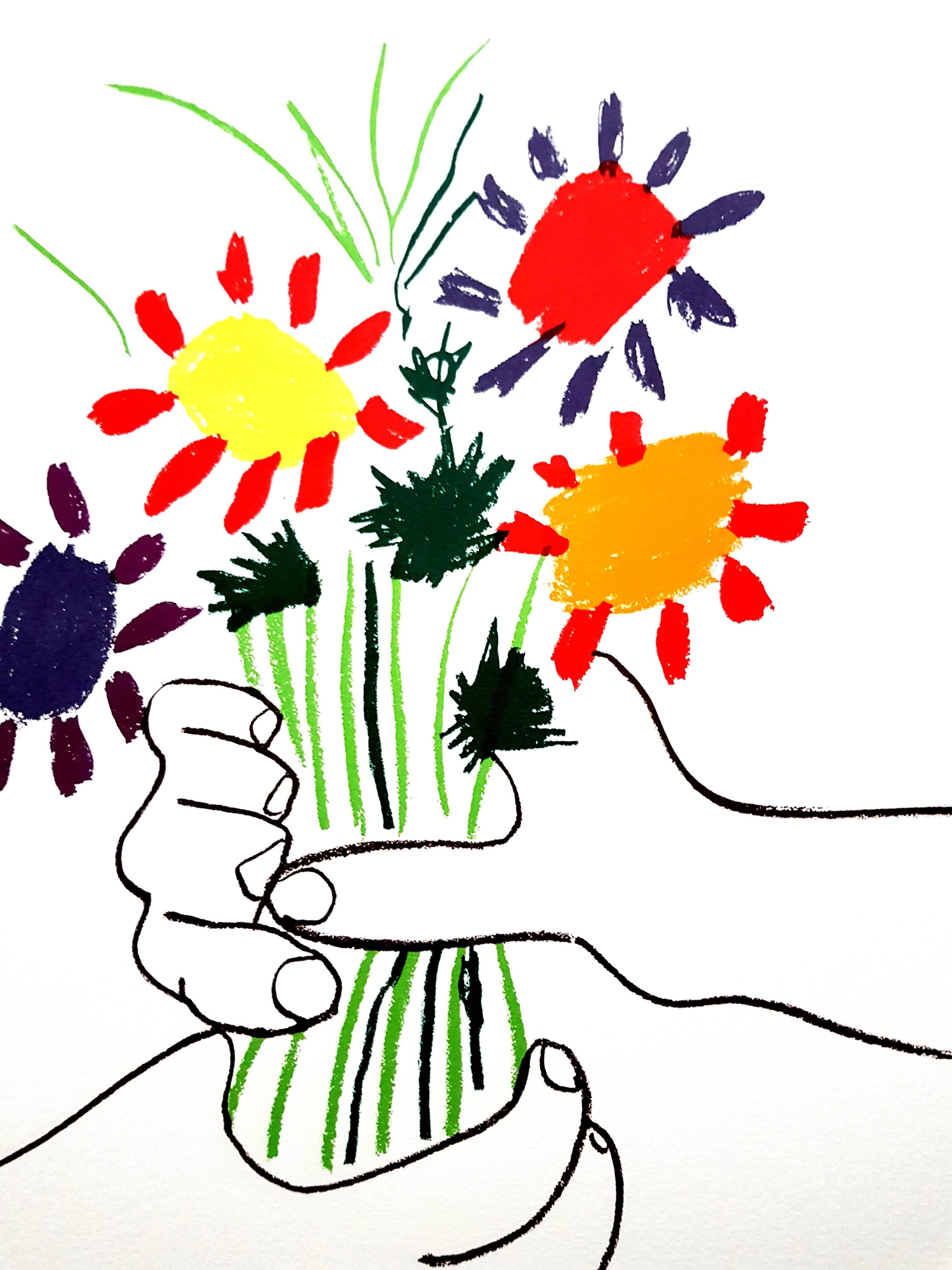 Nach Pablo Picasso – Bunte Blumen – Lithographie (Surrealismus), Print, von (after) Pablo Picasso