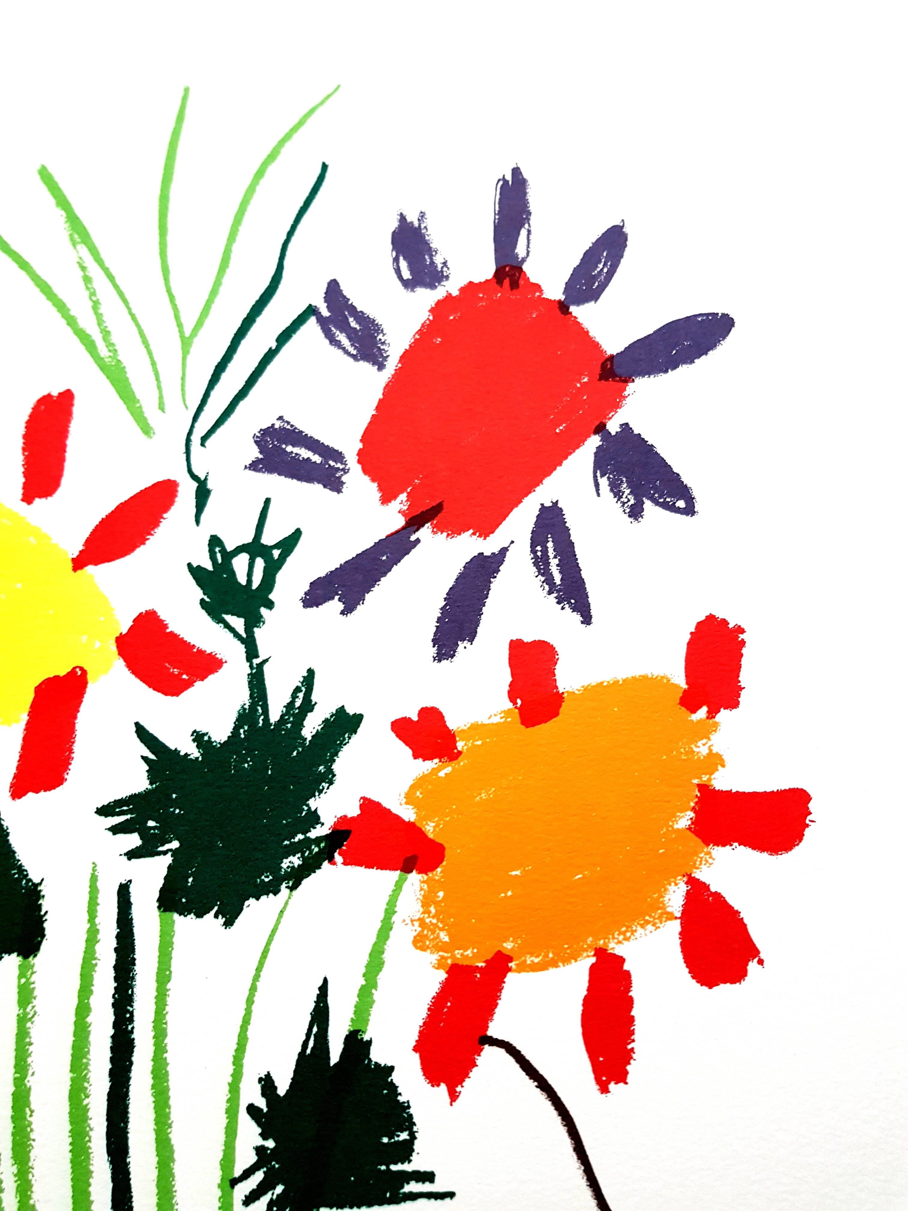 Nach Pablo Picasso – Bunte Blumen – Lithographie im Angebot 1