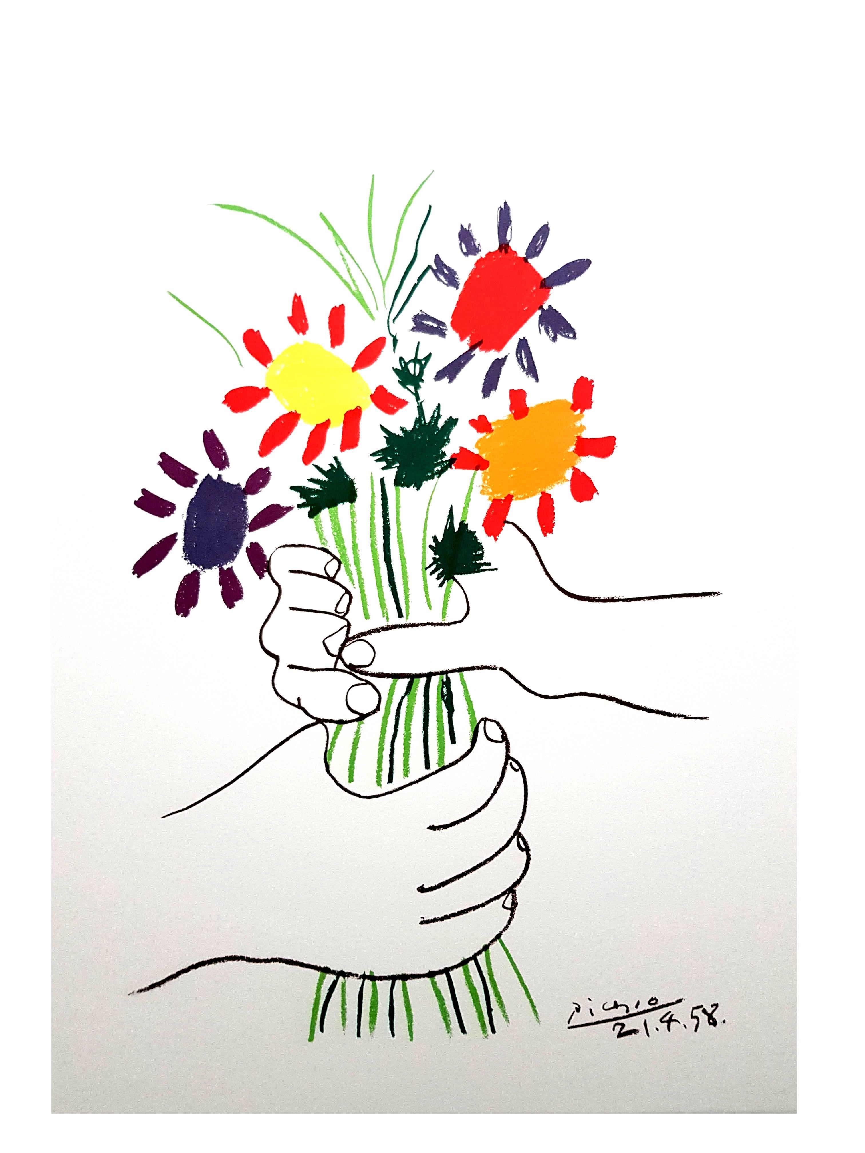After Pablo Picasso - Colorful Flowers - Lithograph For Sale 1