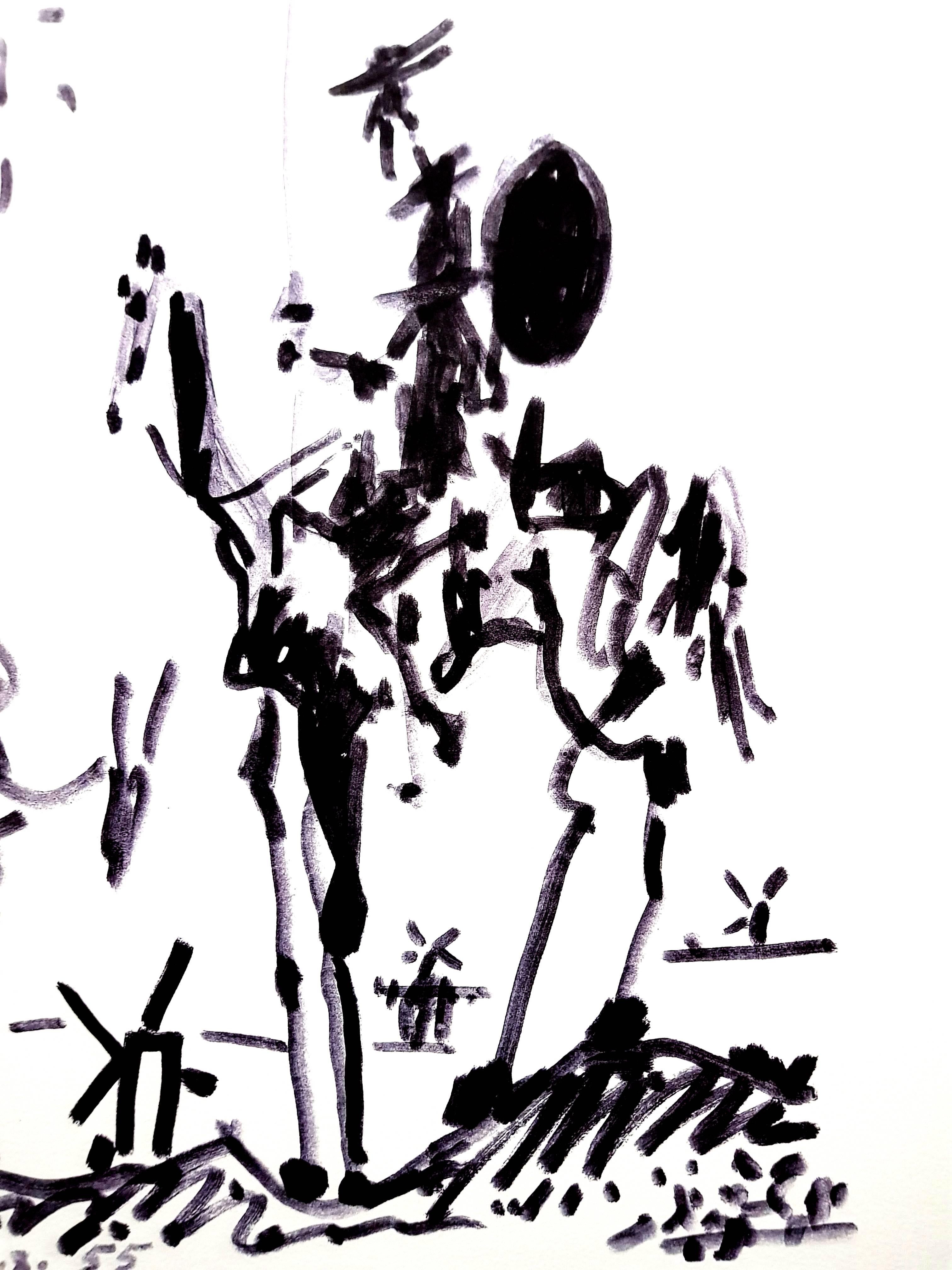 After Pablo Picasso - Don Quixote - Lithograph - Gray Portrait Print by (after) Pablo Picasso