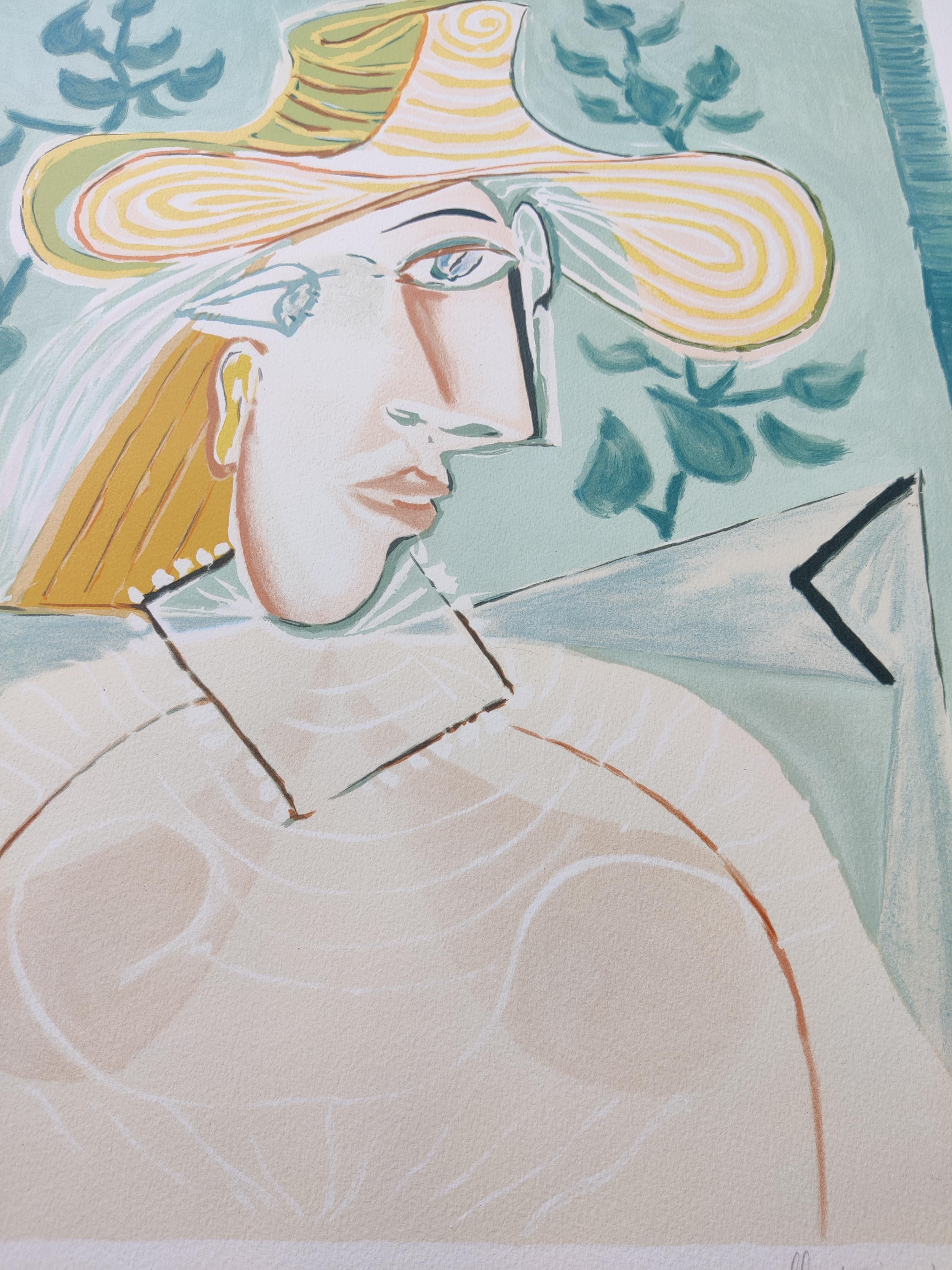  Pablo Picasso Après 
Femme a la Collerette
Original : 1938  Année d'impression : 1979-1982
Lithographie sur papier Arches 
Numéroté : 301/500
Signé à la main par Marina Picasso
Taille de la feuille : 75 x 55 cm
Éditeur : Jackie Fine Arts en