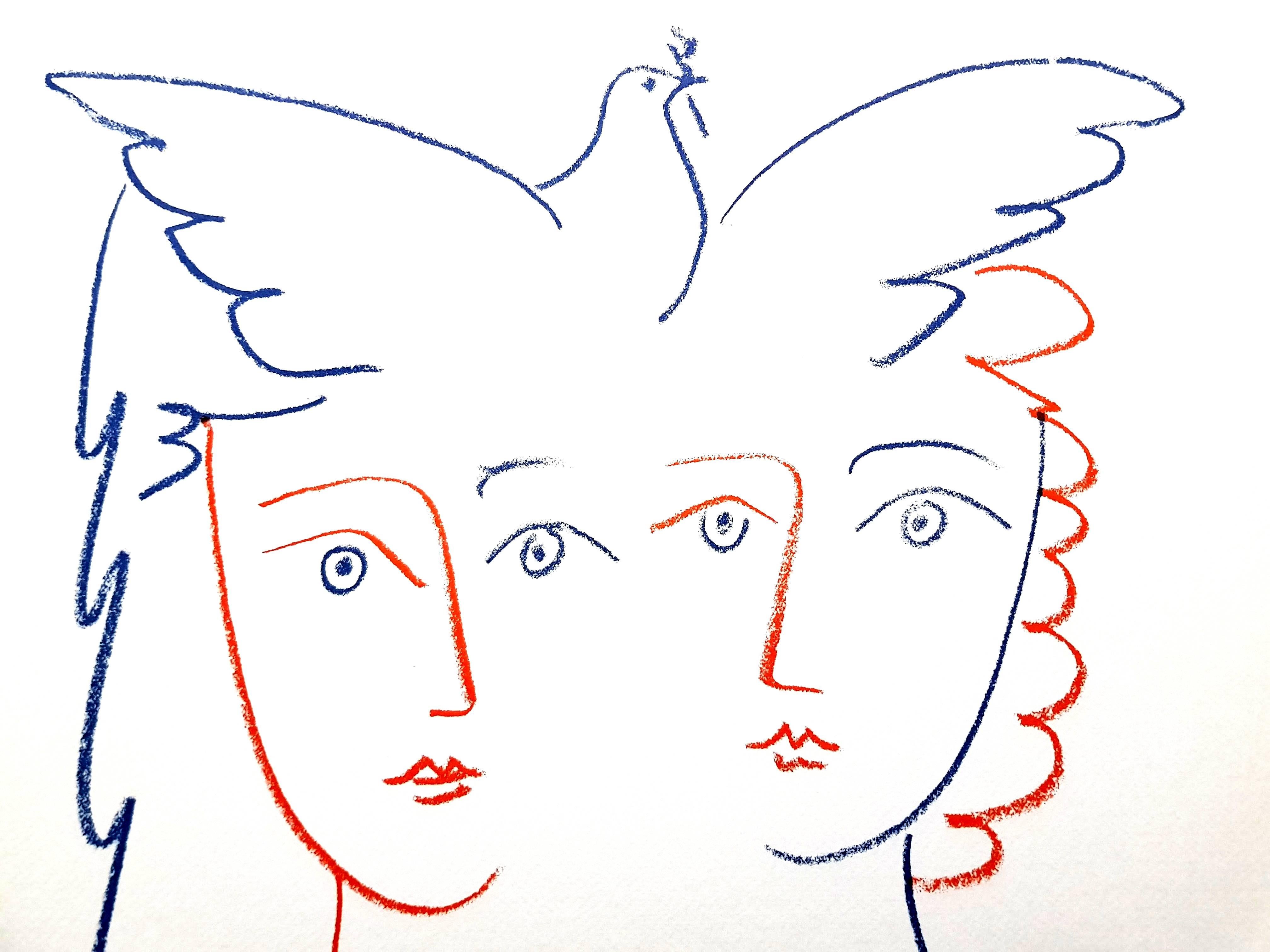 Nach Pablo Picasso – Frauen und Taube – Lithographie (Beige), Figurative Print, von (after) Pablo Picasso