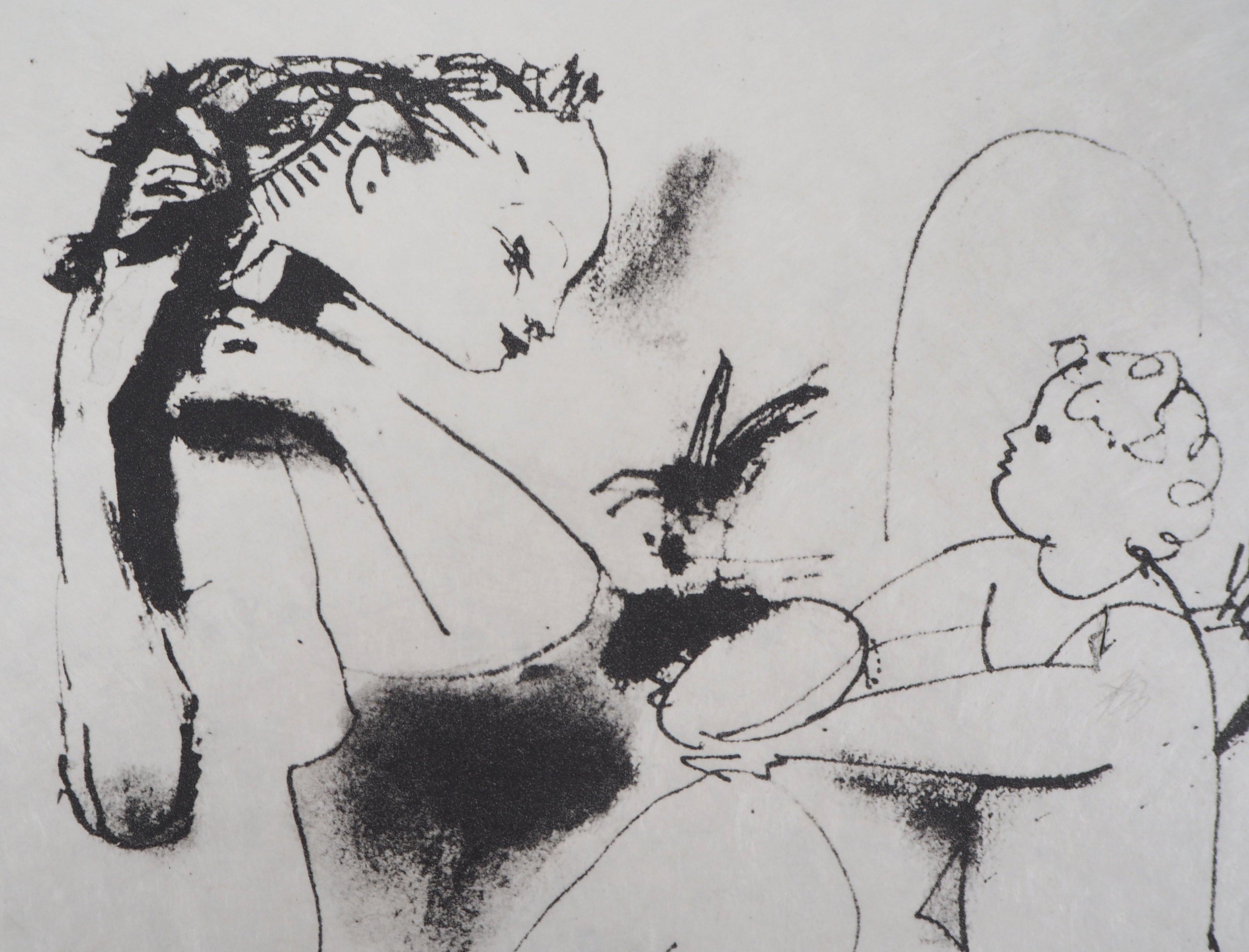 Ange offrant un cadeau - Lithographie - Gris Figurative Print par (after) Pablo Picasso