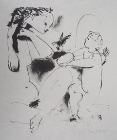 Ange offrant un cadeau - Lithographie