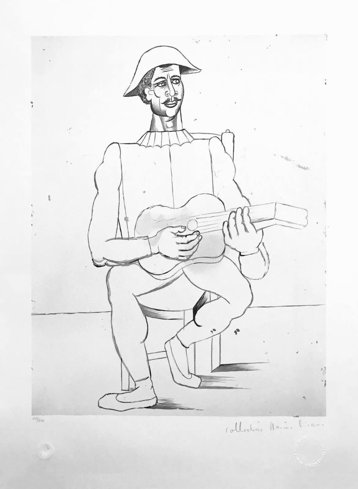 (after) Pablo Picasso Figurative Print – ARLEQUIN MOUSTACHU A LA GUITARE A LA GUITARE