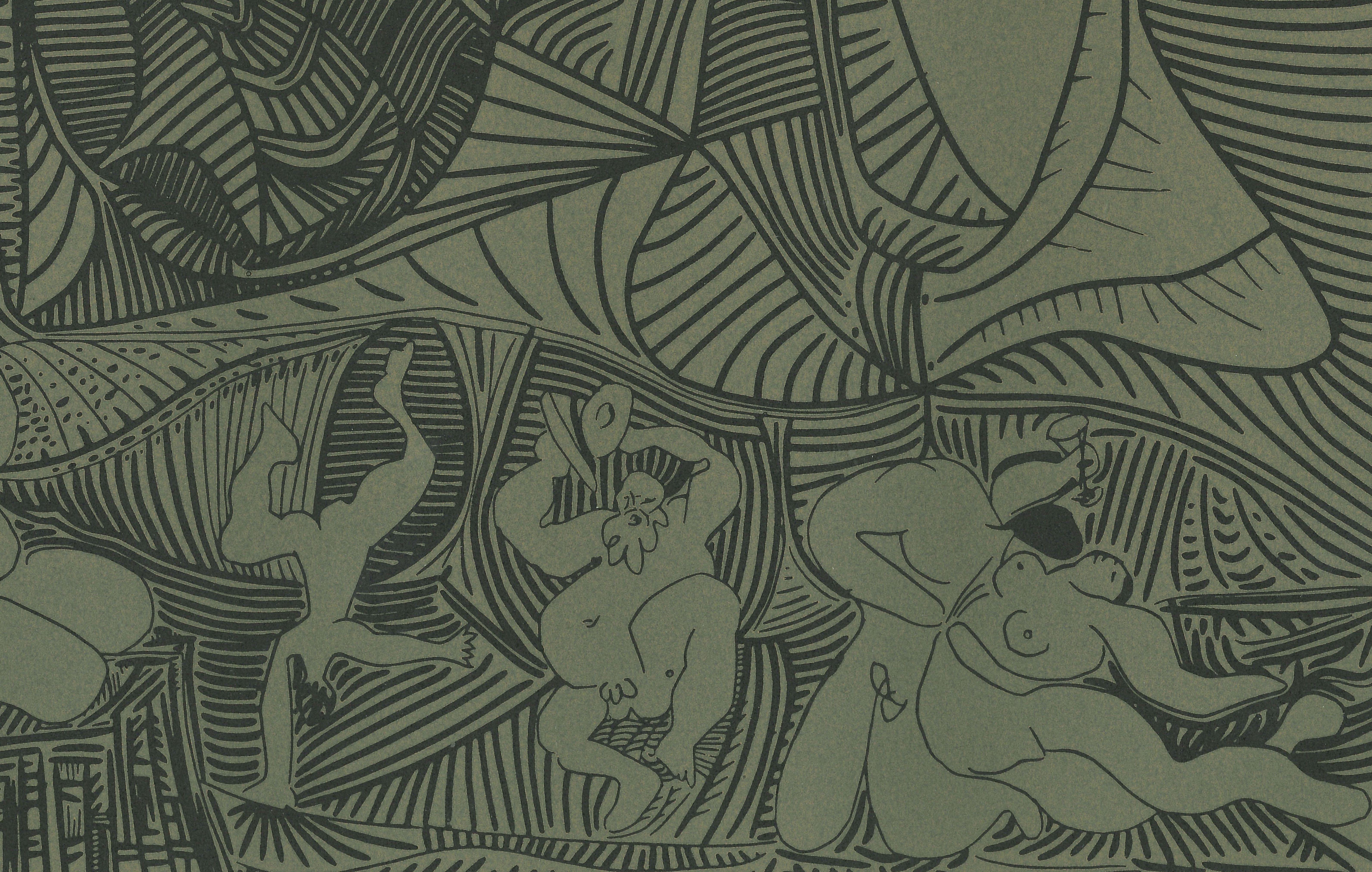 Bacchanale au Hibou  - Reproduction en linogravure d'après Pablo Picasso - 1962 - Cubisme Print par (after) Pablo Picasso