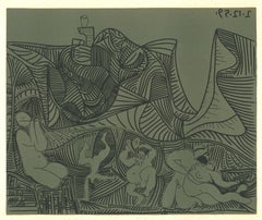 Bacchanale au Hibou  - Reproduction en linogravure d'après Pablo Picasso - 1962