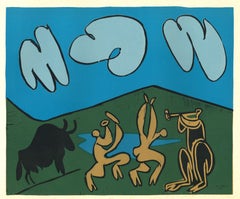 Bacchanale au Taureau Noir - Linocut Reproduction After Pablo Picasso - 1962