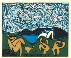 Bacchanale avec Spectateur - Linocut Reproduction After Pablo Picasso - 1962
