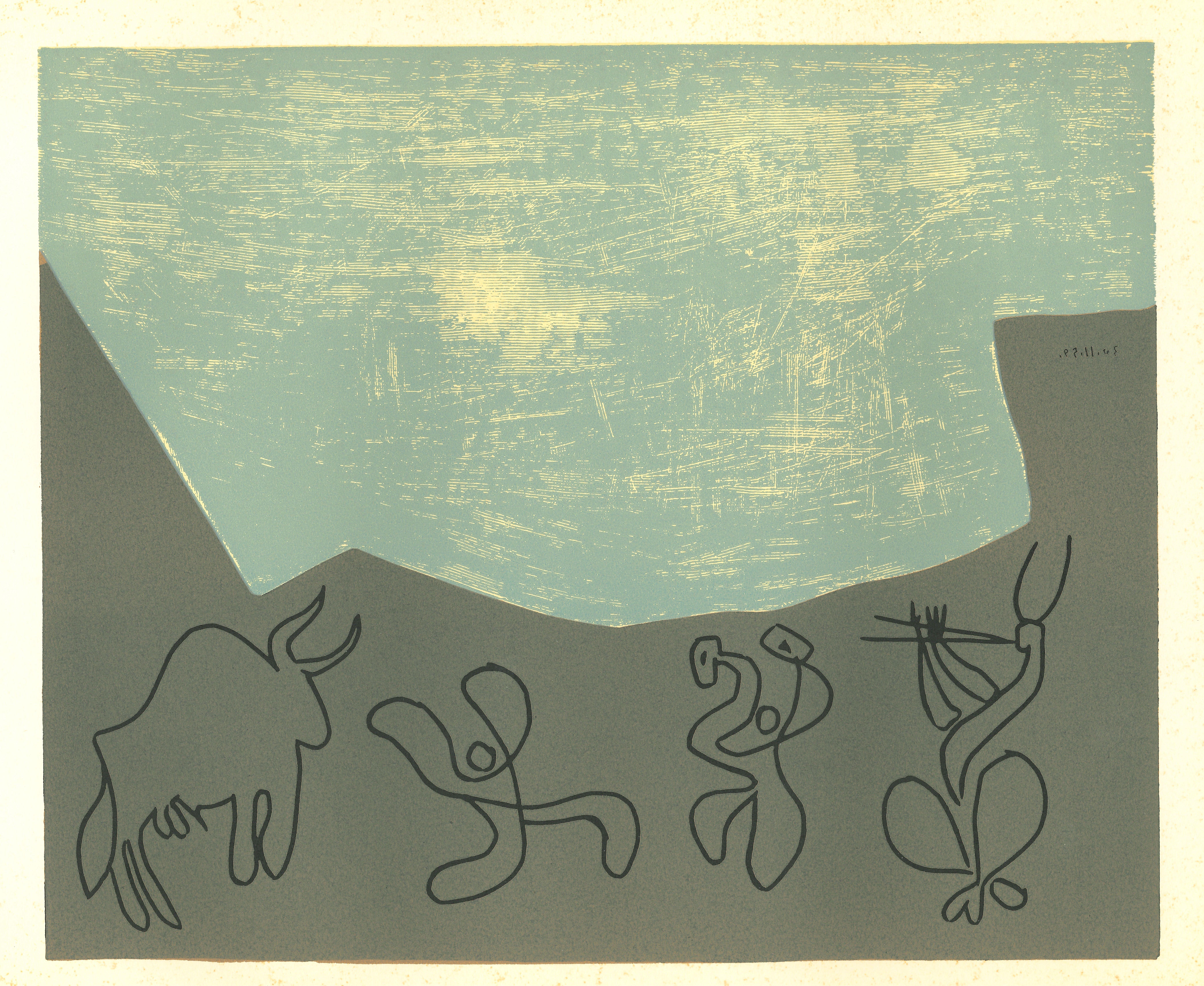 (after) Pablo Picasso Figurative Print - Bacchanale - Linocut Reproduction After Pablo Picasso - 1962