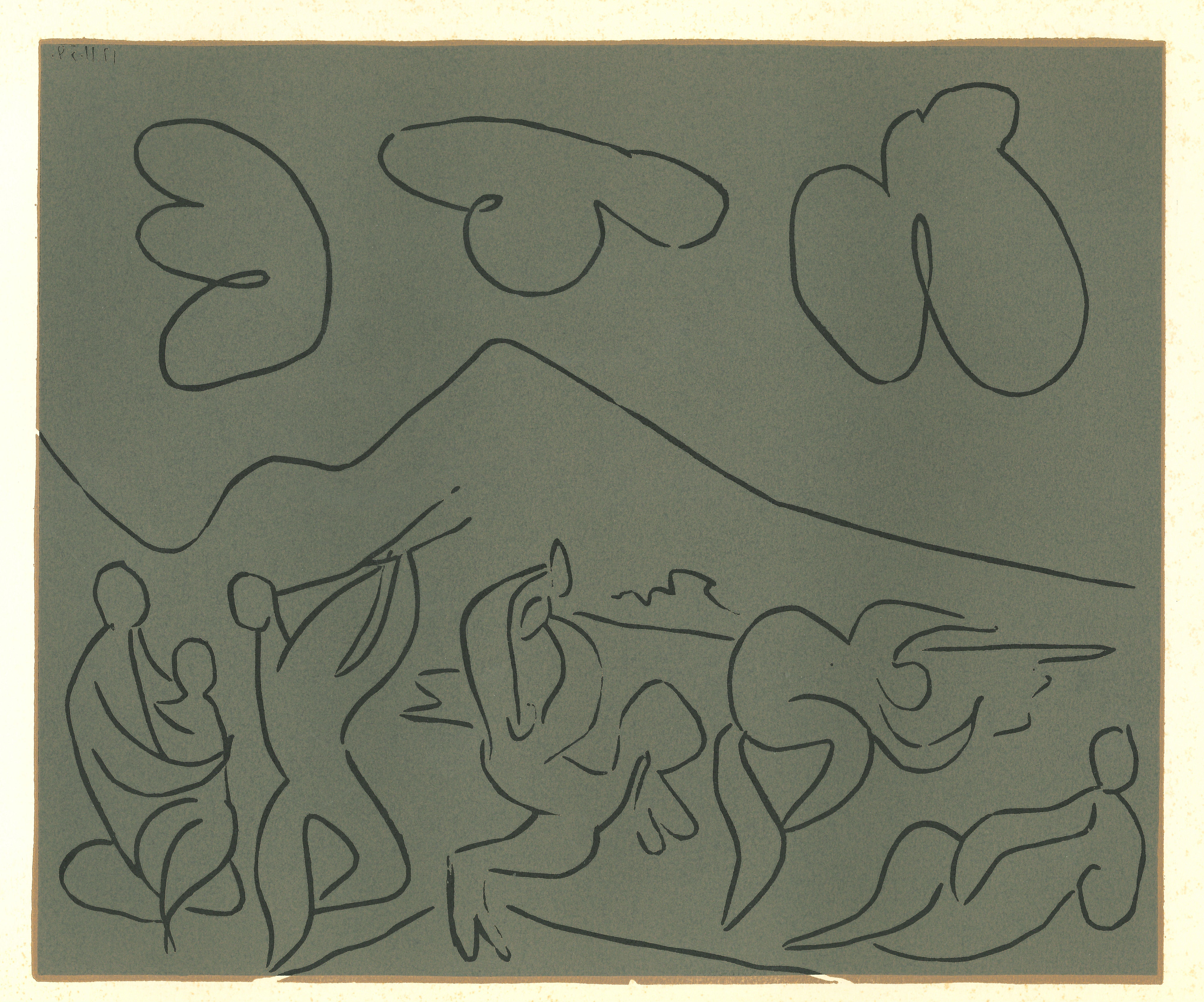 (after) Pablo Picasso Figurative Print - Bacchanale  - Original Linocut After Pablo Picasso - 1962