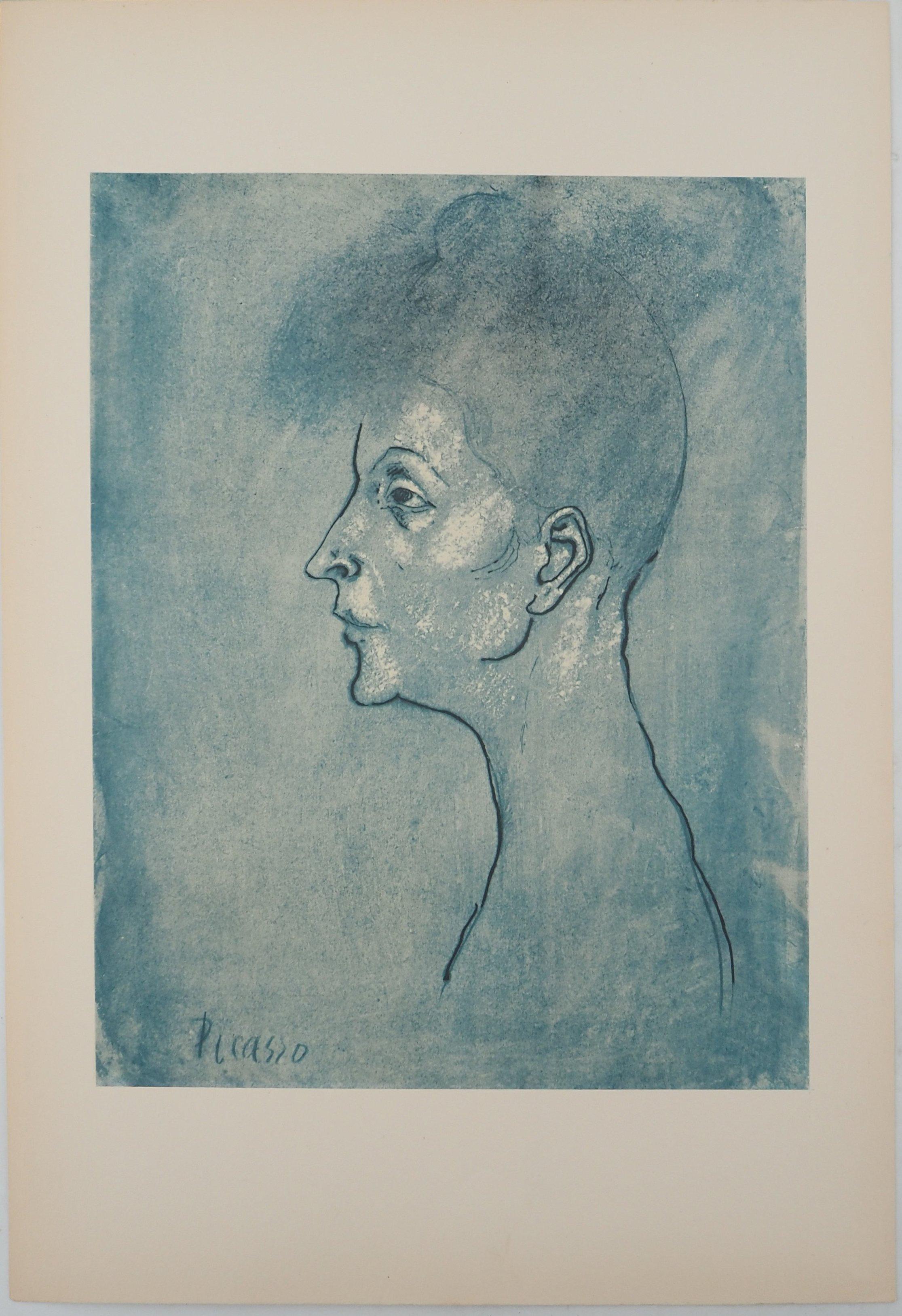 Periodo blu: Ritratto di donna - Litografia e stencil, firmato