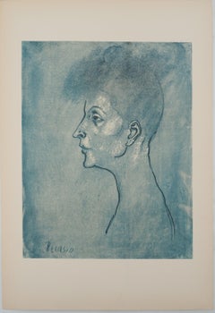 Periodo blu: Ritratto di donna - Litografia e stencil, firmato