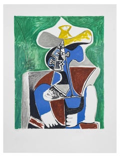 Buste au chapeau jaune et gris, lithographie (after) Pablo Picasso