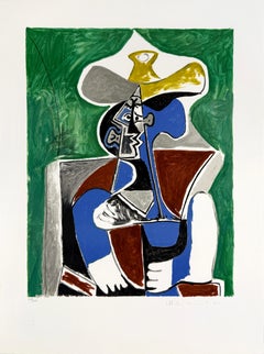 Buste au Chapeau Jaune et Gris (Marina Picasso estate signed lithograph)