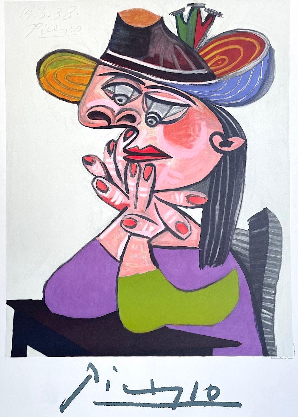 BUSTE DE FEMME ASSISE Lithograph, Woman In A Stylish Hat , Pink Face, Red Nails - Print by (after) Pablo Picasso