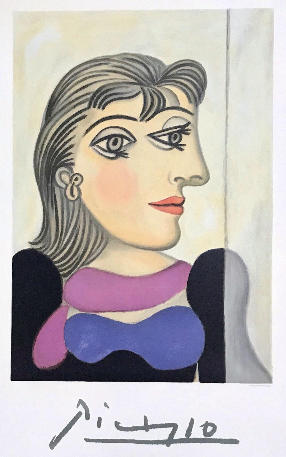 BUSTE DE FEMME AU FOULARD MAUVE Lithograph, Abstract Female Portrait, Dora Maar - Print by (after) Pablo Picasso