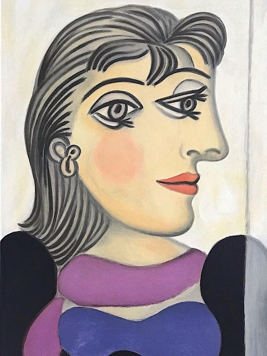 Künstler: Pablo Picasso, Nach, Spanier (1881 - 1973)
Titel: BUSTE DE FEMME AU FOULARD MAUVE(Dora Maar)
Jahr des ursprünglichen Kunstwerks: 1937
Medium: Lithographie auf Coventry-Papier, 100% säurefrei
Auflage von 1000, nicht nummeriert,