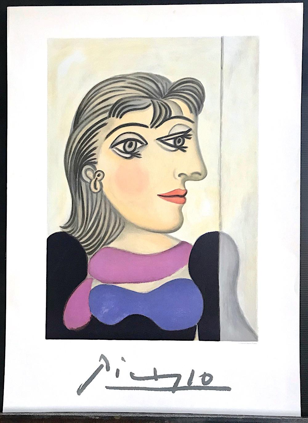 BUSTE DE FEMME AU FOULARD MAUVE Lithographie, Abstraktes weibliches Porträt, Dora Maar im Angebot 1