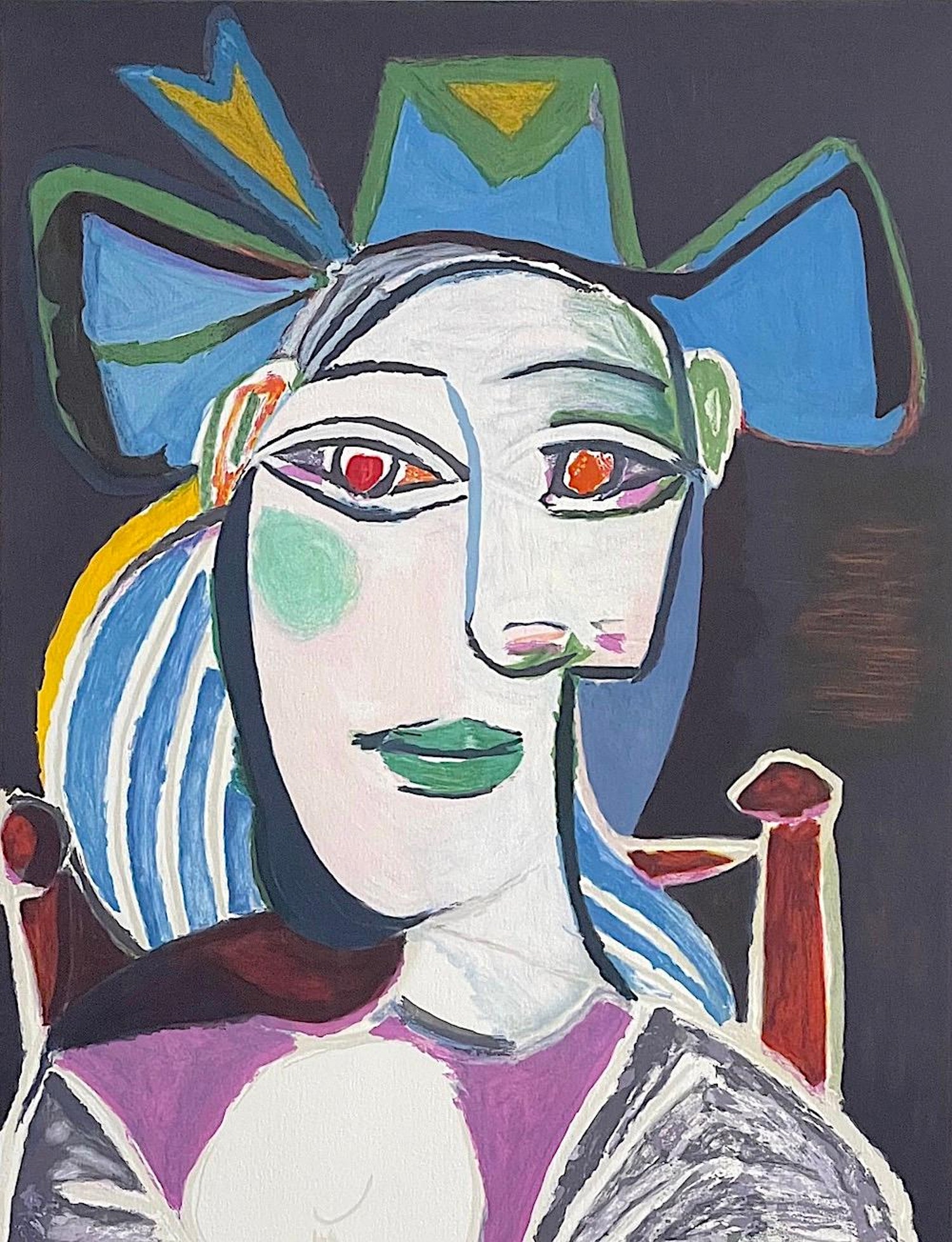 BUSTE DE FEMME CHAPEAU BLEU Lithograph, Seated Woman Blue Hat Green Lips at  1stDibs
