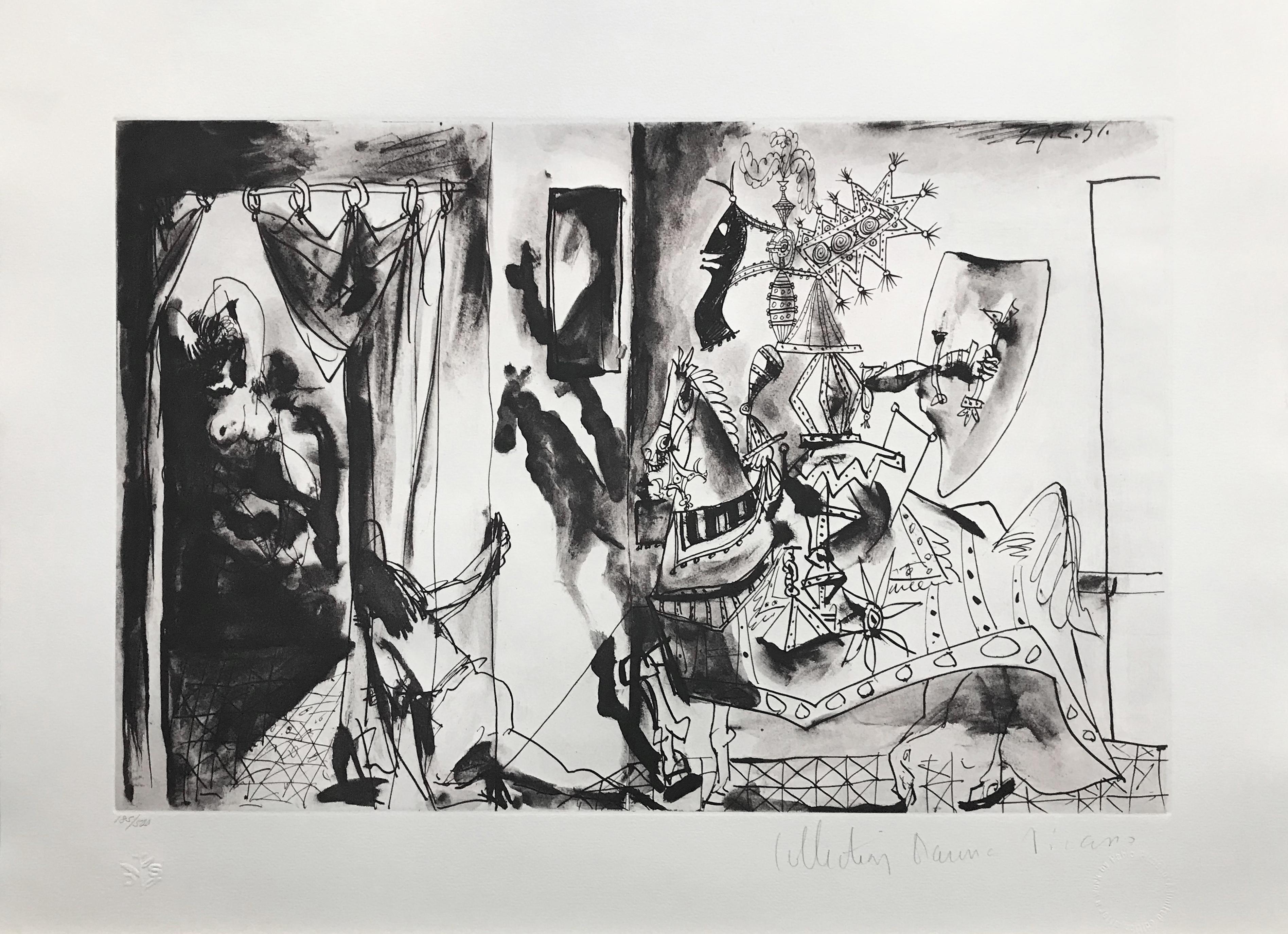 (after) Pablo Picasso Figurative Print - CHEVALIER EN ARMURE, PAGE ET FEMME NUE