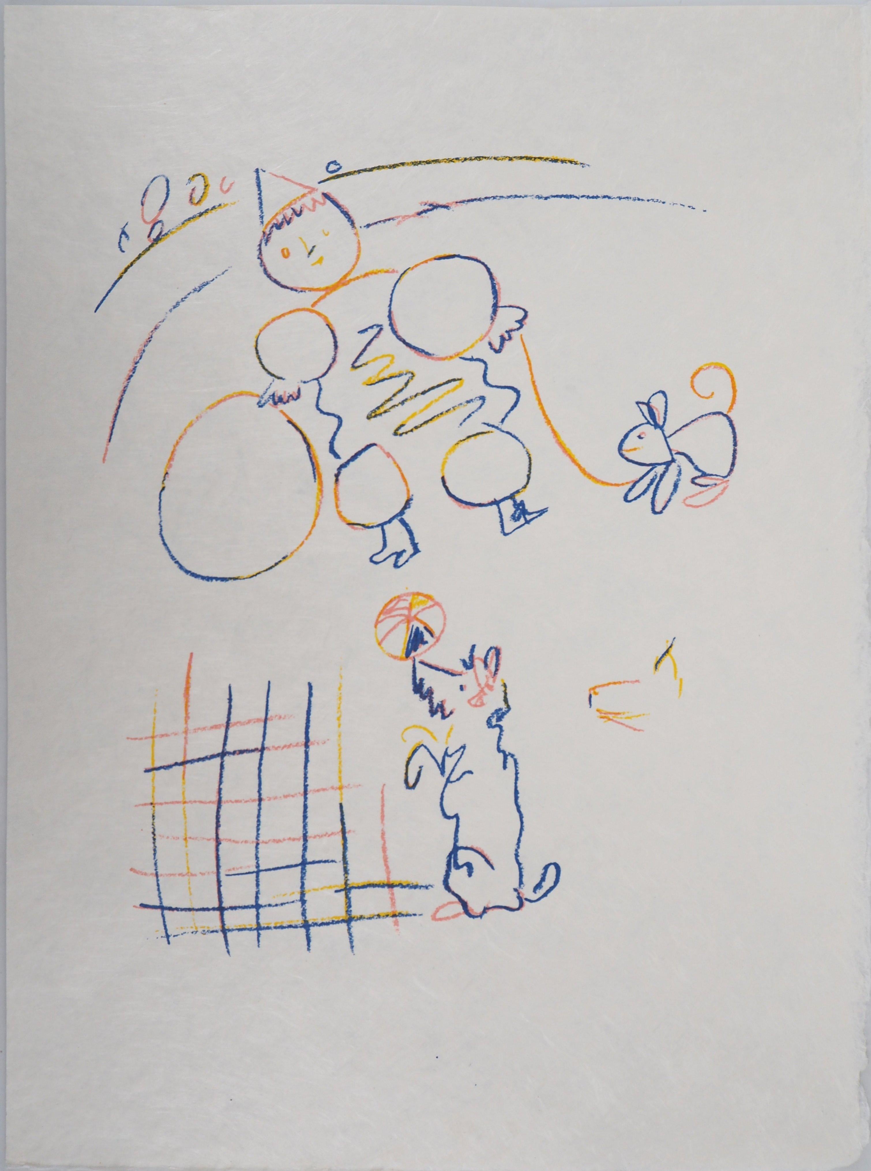 (after) Pablo Picasso Figurative Print - Circus : Clown, Dog and Rabbit - Lithograph