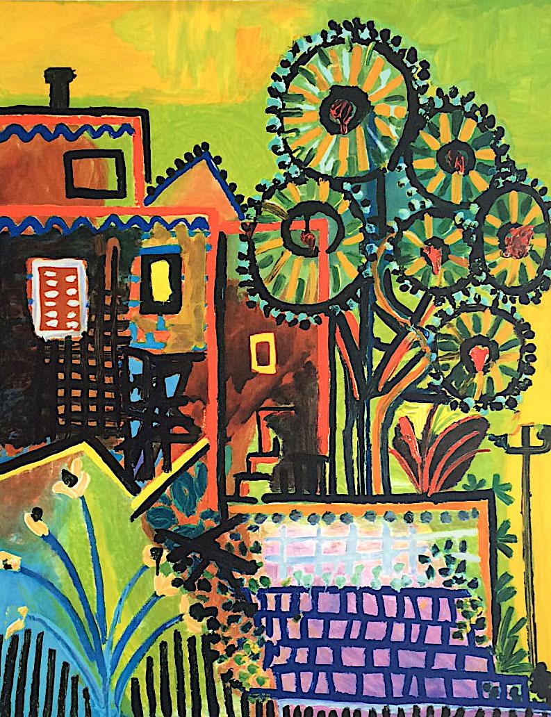 COMPOSITION DE JARDIN Lithograph, Abstract Cottage Garden, Yellow, Lime Green - Print by (after) Pablo Picasso