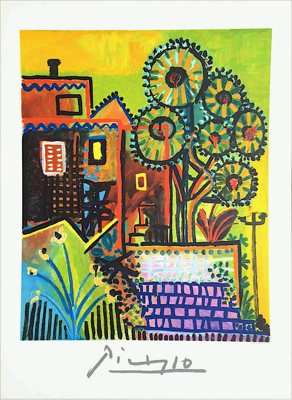 (after) Pablo Picasso Abstract Print - COMPOSITION DE JARDIN Lithograph, Abstract Cottage Garden, Yellow, Lime Green