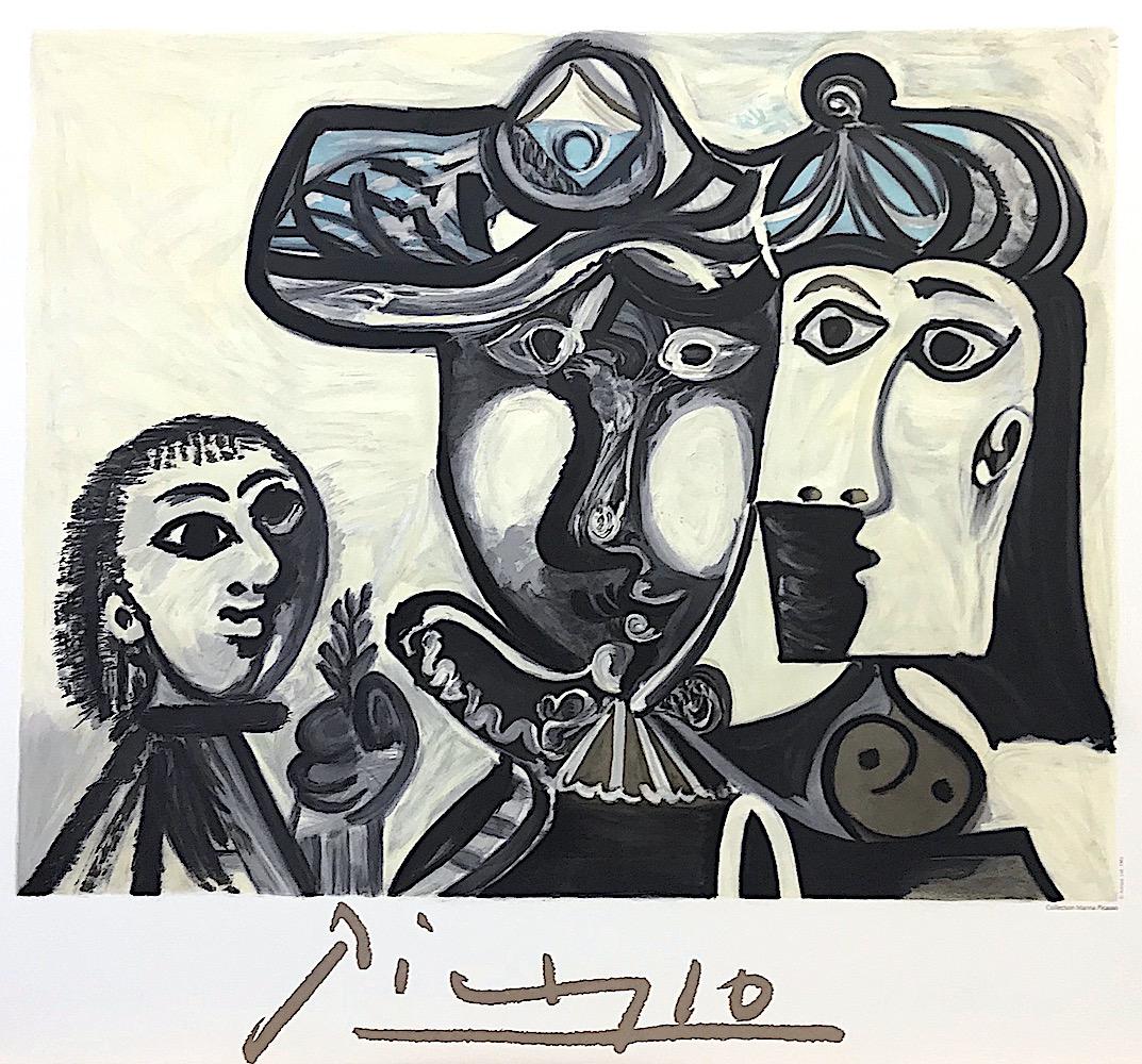 Couple et Enfant au Rameau d’Olivier, Lithograph, Abstract Family Portrait, Hats - Print by (after) Pablo Picasso