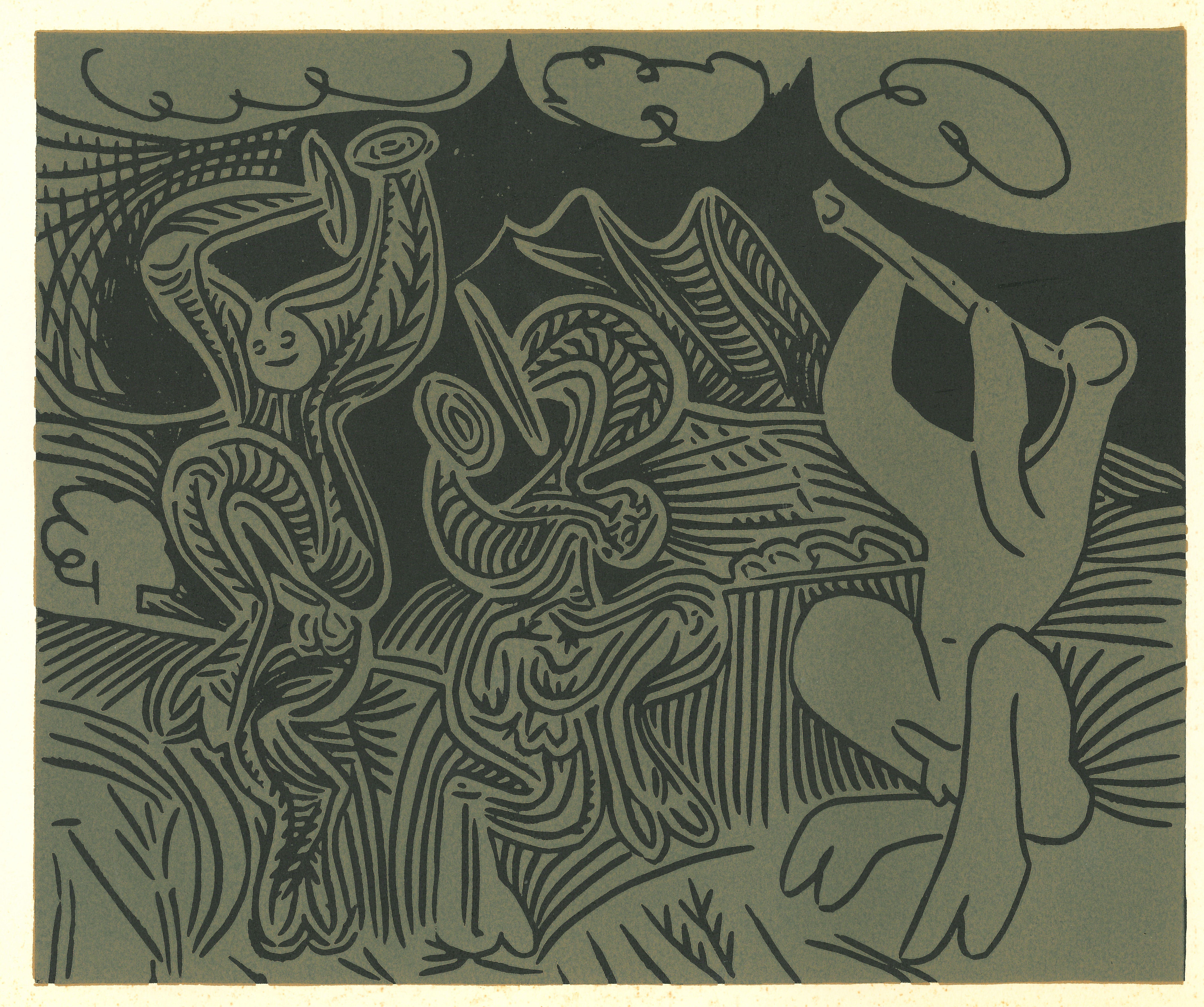 (after) Pablo Picasso Figurative Print - Danseurs et Musicien  - Linocut Reproduction After Pablo Picasso - 1962