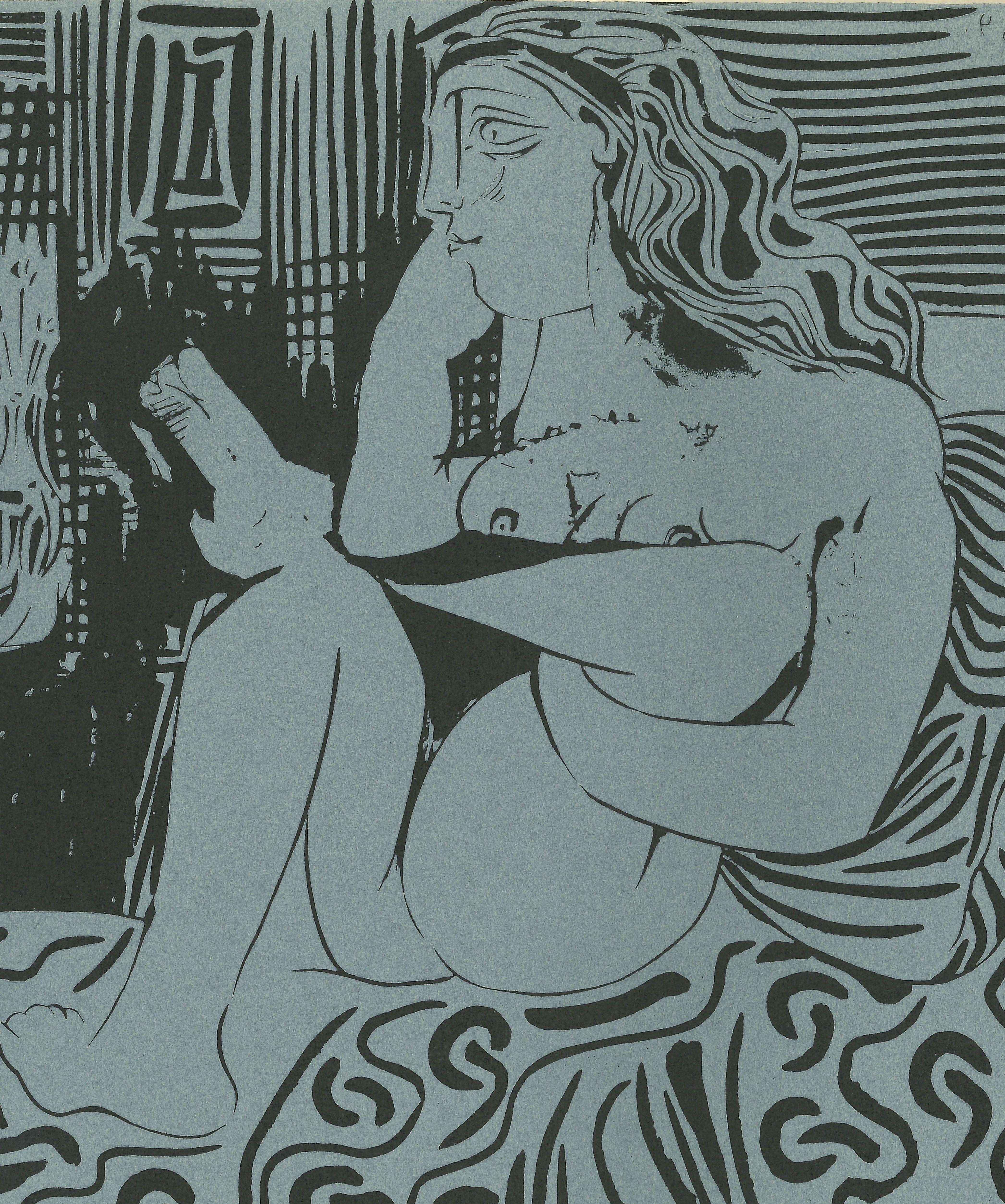 Deux Femmes - Linogravure originale d'après Pablo Picasso - 1962 - Print de (after) Pablo Picasso