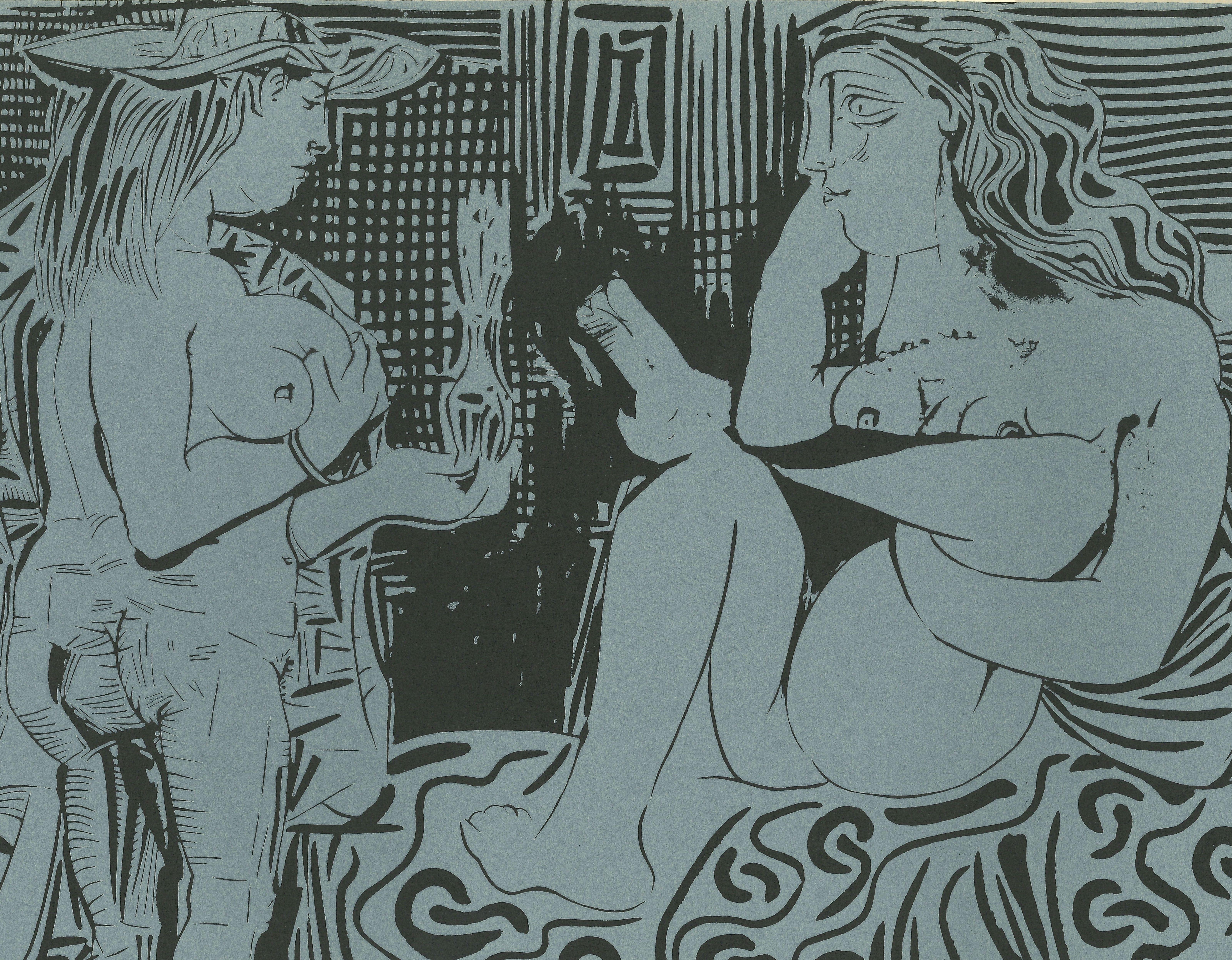 Deux Femmes - Linogravure originale d'après Pablo Picasso - 1962 - Cubisme Print par (after) Pablo Picasso
